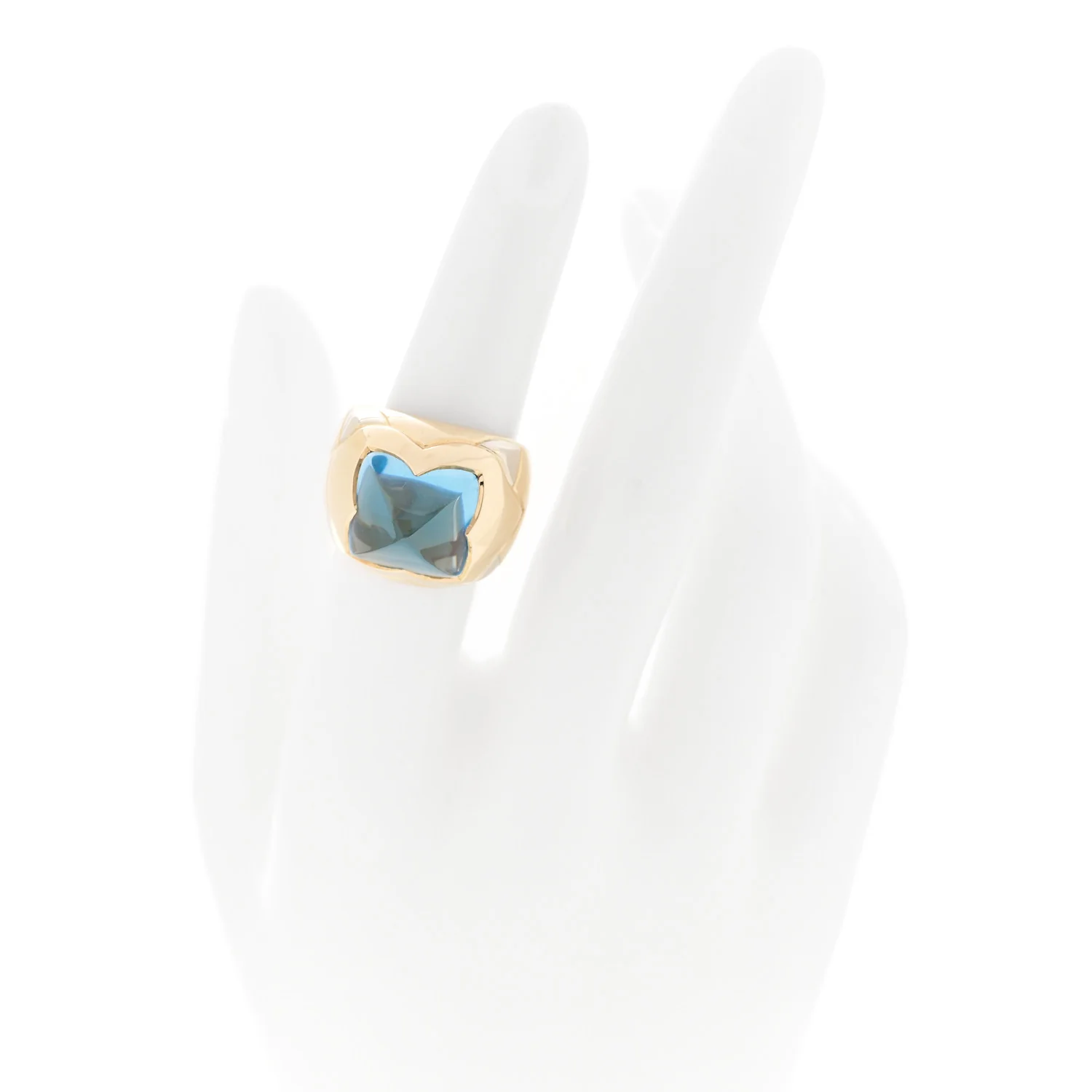 18K Yellow White Gold Aquamarine Pyramide Ring 51 5.75 - Image 2