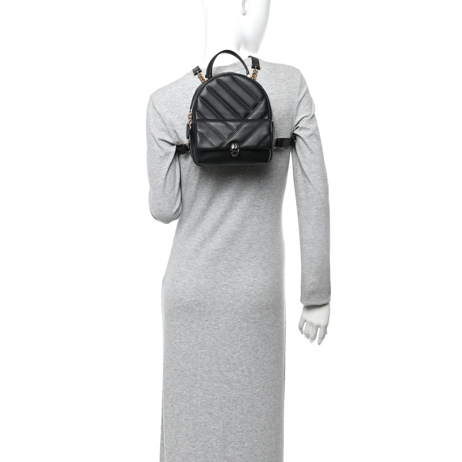 Calfskin Matelasse Serpenti Cabochon Backpack Black - Image 3
