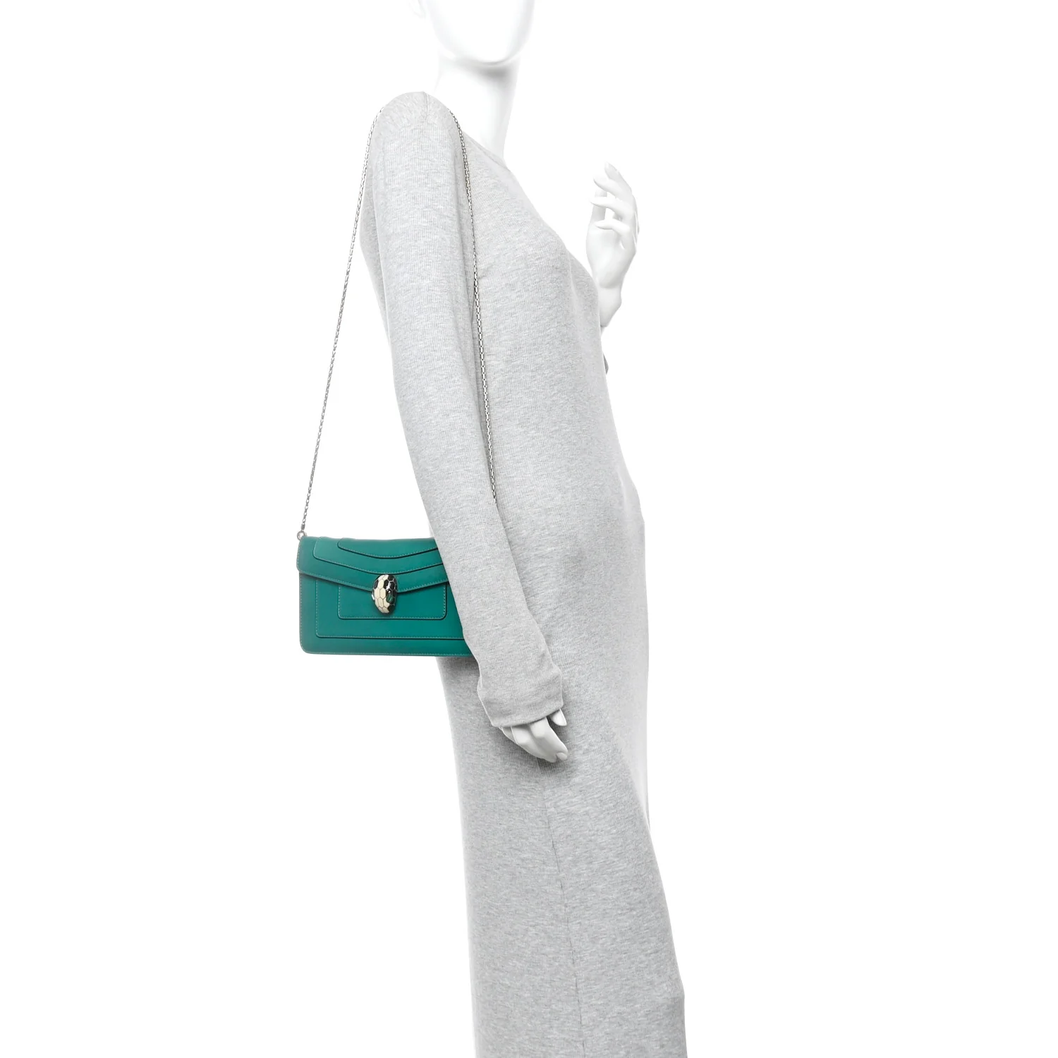 Calfskin Serpenti Forever Flap Clutch Emerald Green - Image 2