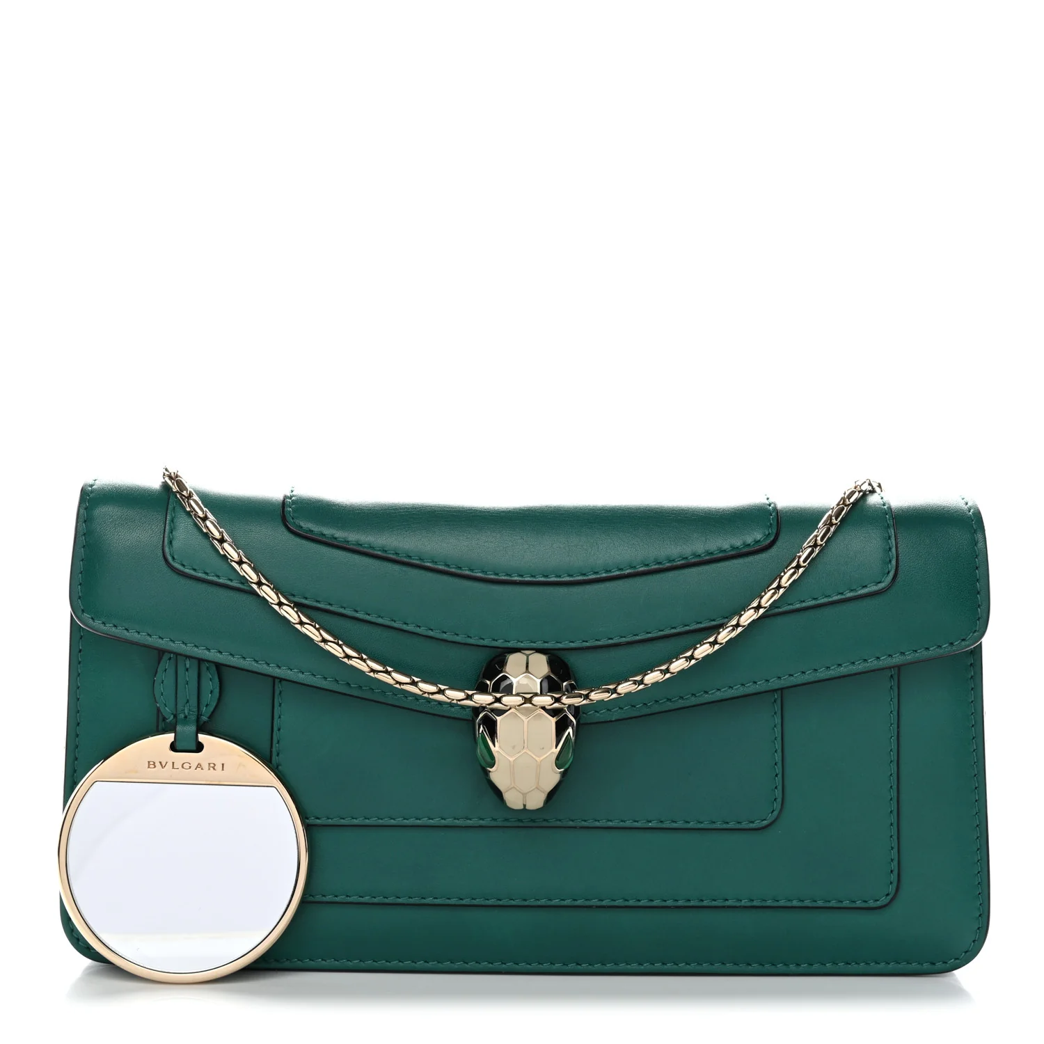 Calfskin Serpenti Forever Flap Clutch Emerald Green - Image 3
