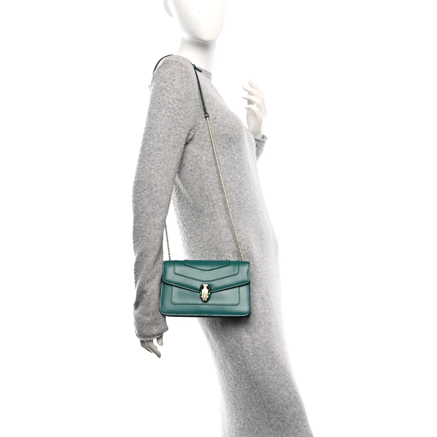 Calfskin Serpenti Forever Shoulder Bag Emerald Green - Image 2