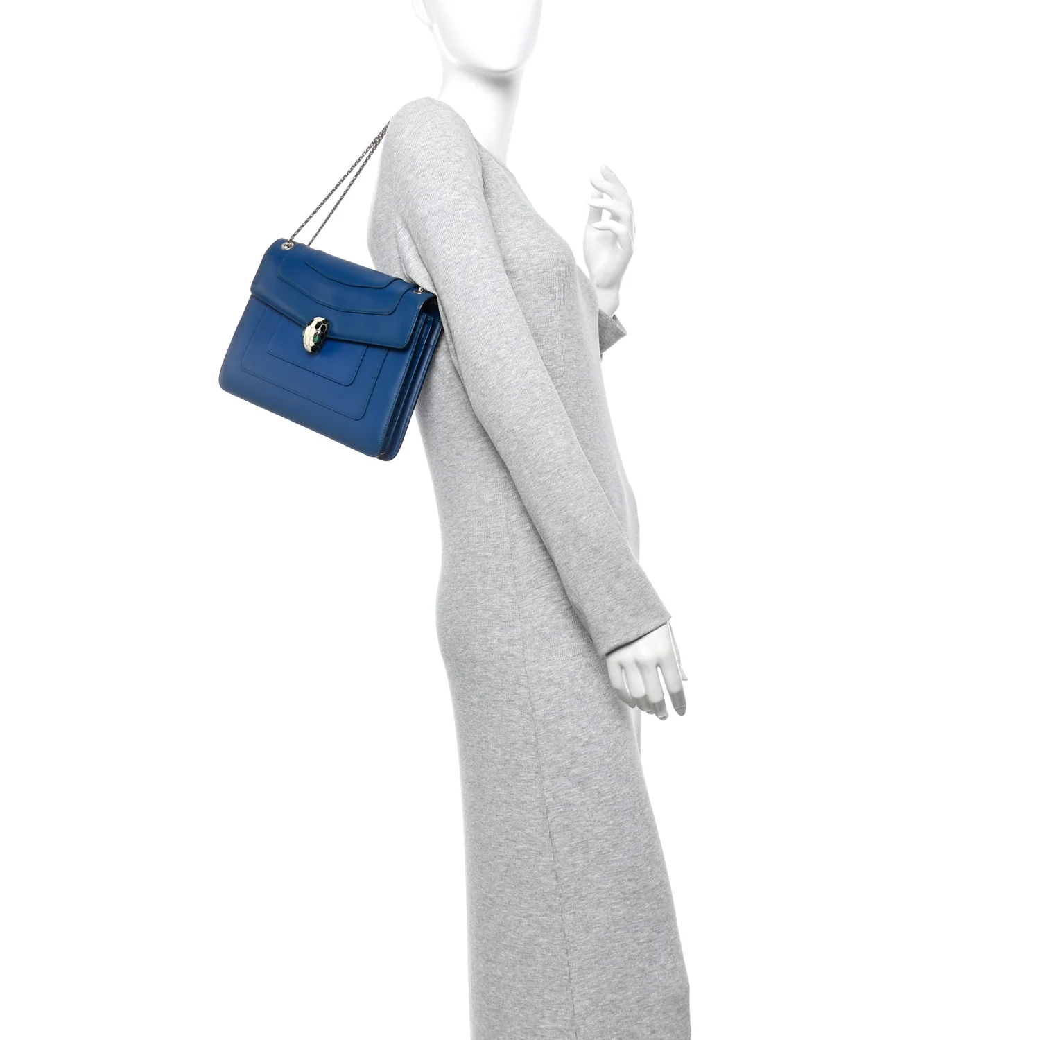 Calfskin Serpenti Forever Shoulder Bag Navy - Image 2