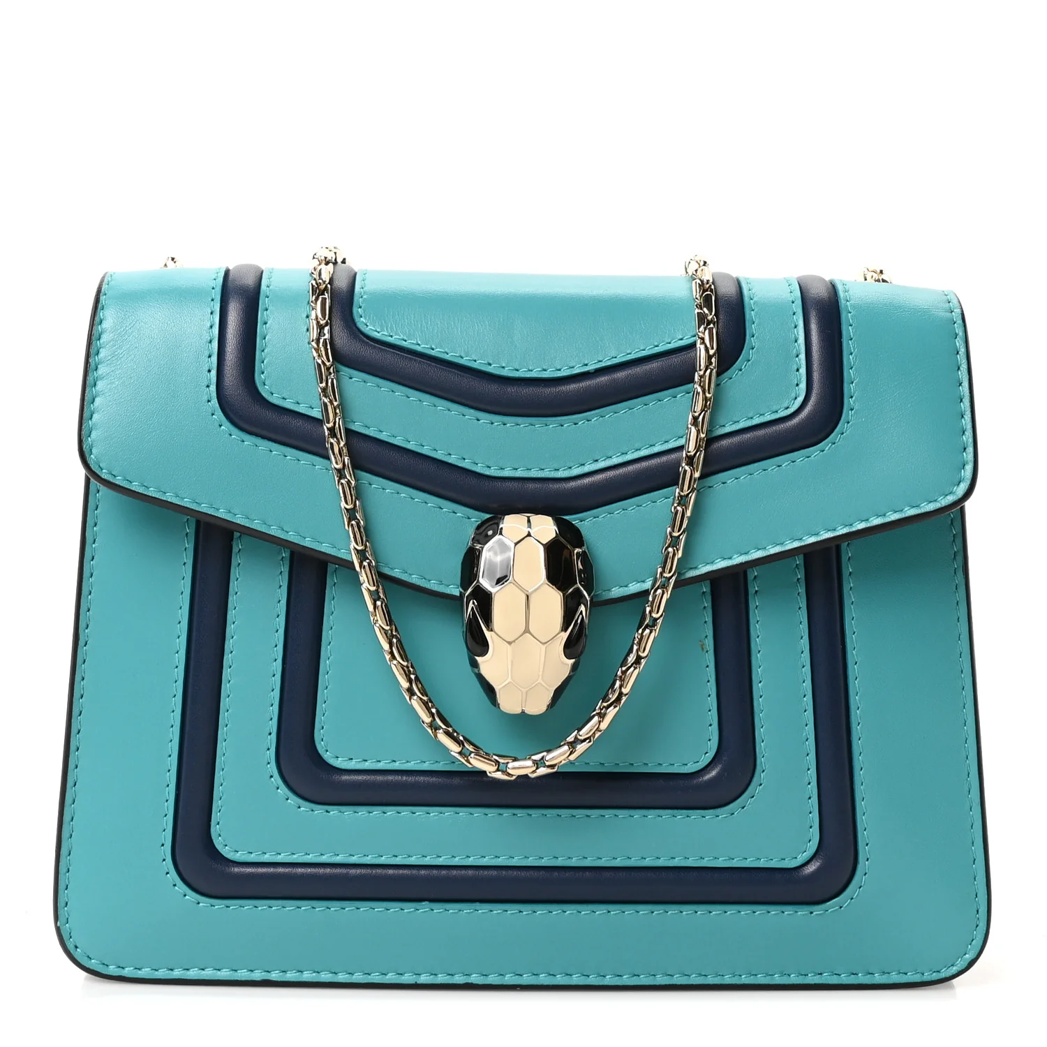Calfskin Serpenti Forever Snake Strap Crossbody Bag Aquarelle Turquoise