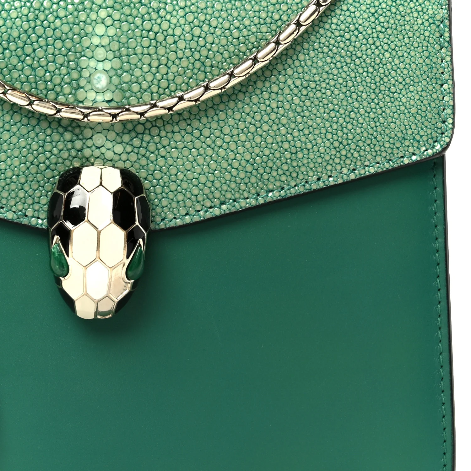 Galuchat Calfskin Serpenti Forever Crossbody Bag Green - Image 10