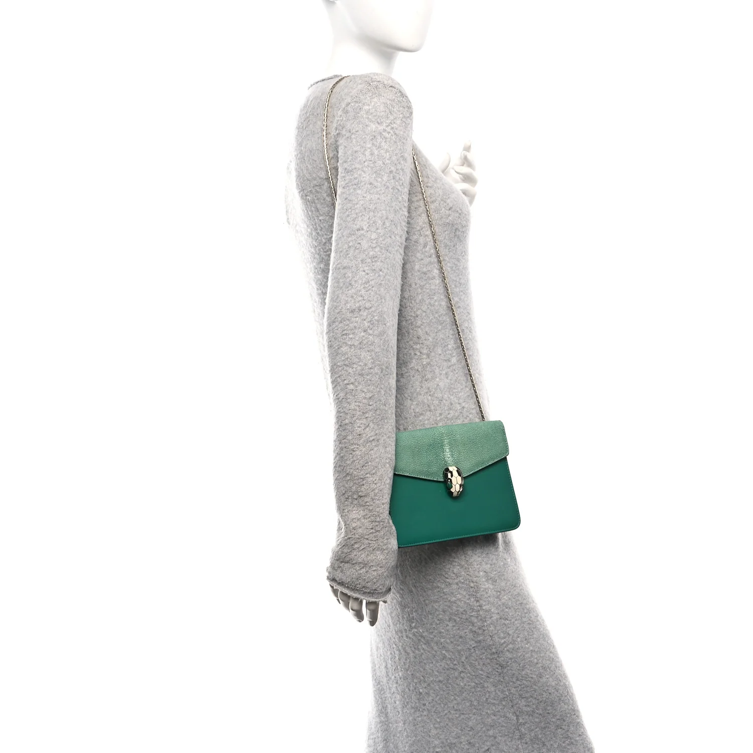 Galuchat Calfskin Serpenti Forever Crossbody Bag Green - Image 2