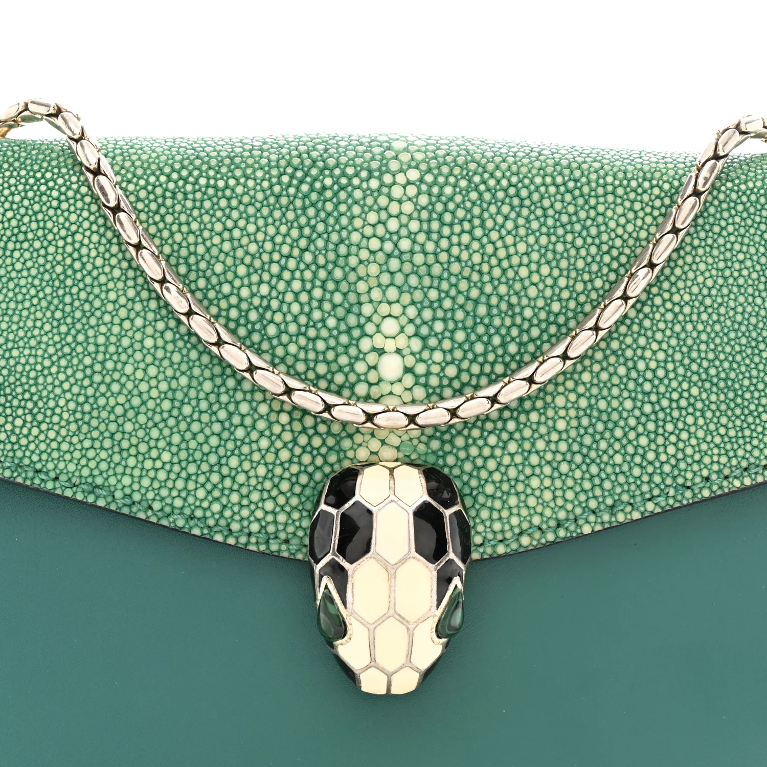 Galuchat Calfskin Serpenti Forever Crossbody Bag Green - Image 8