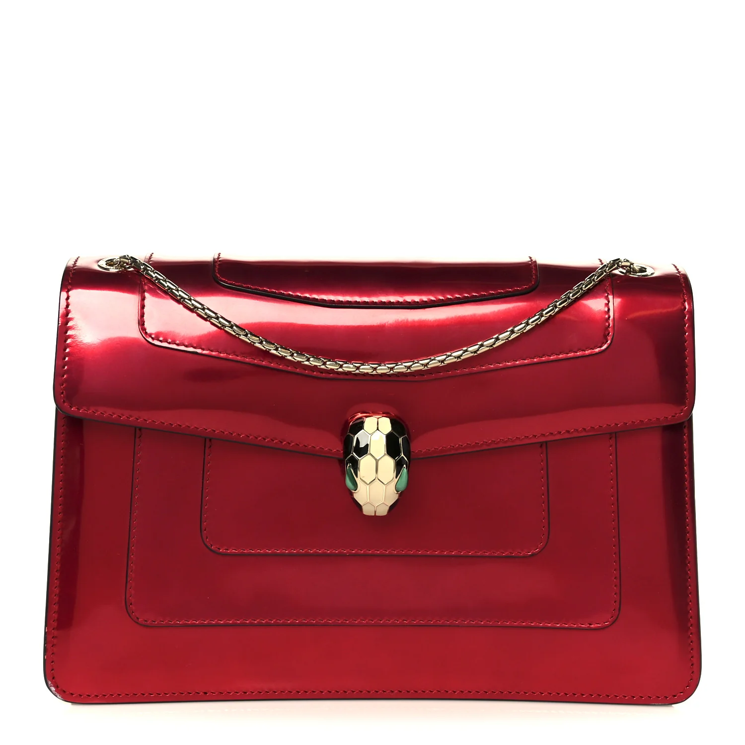 Metallic Calfskin Serpenti Forever Shoulder Bag Red