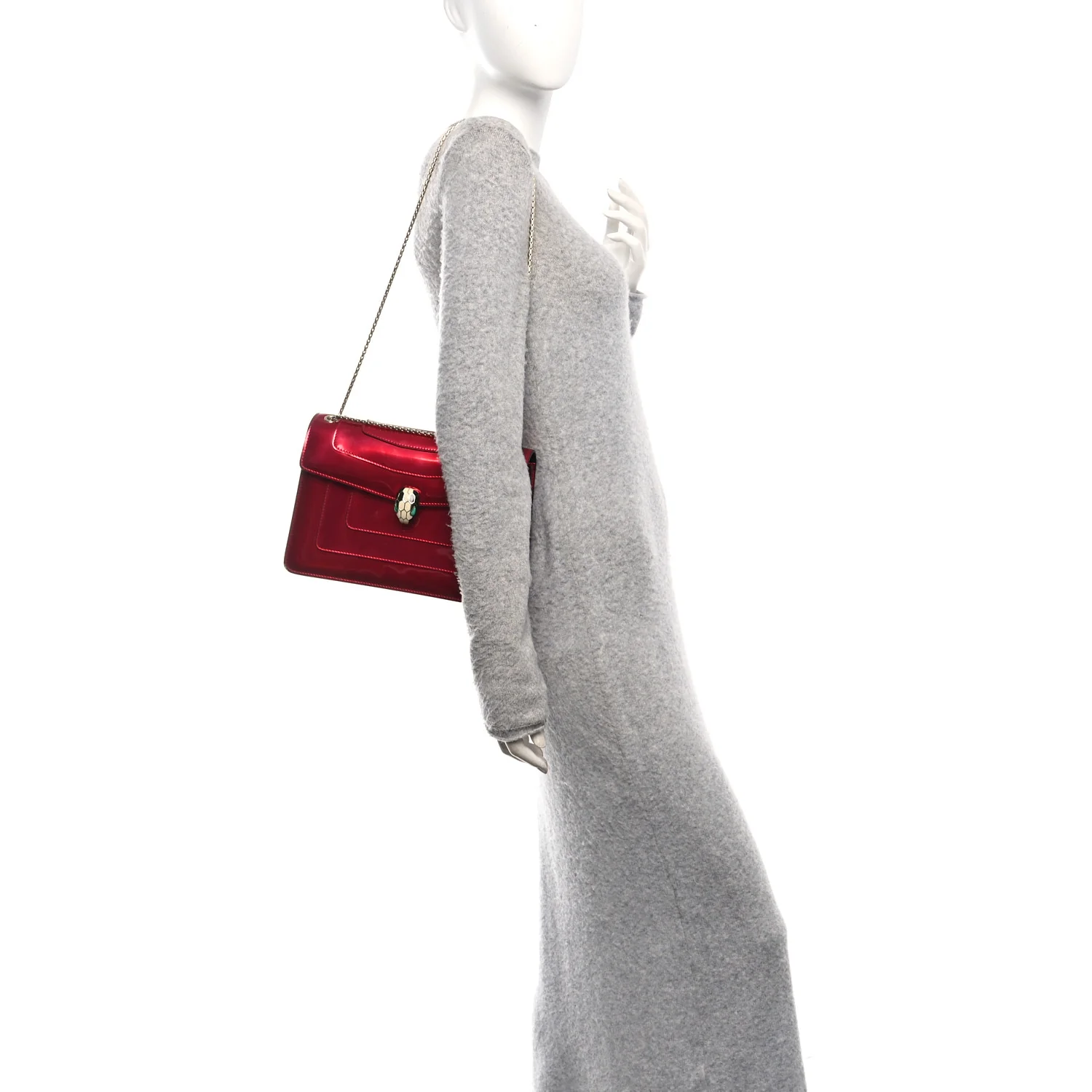 Metallic Calfskin Serpenti Forever Shoulder Bag Red - Image 2