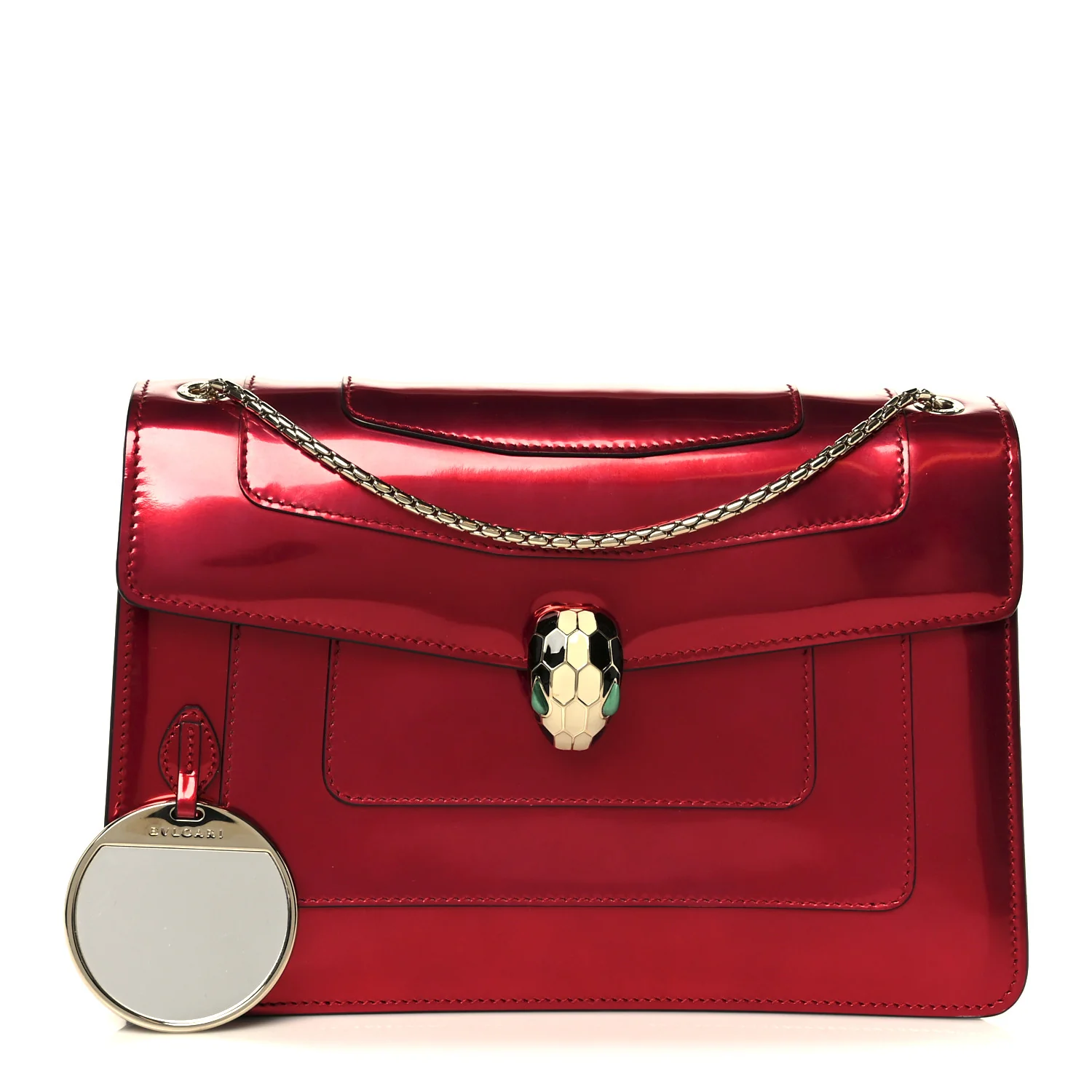 Metallic Calfskin Serpenti Forever Shoulder Bag Red - Image 3