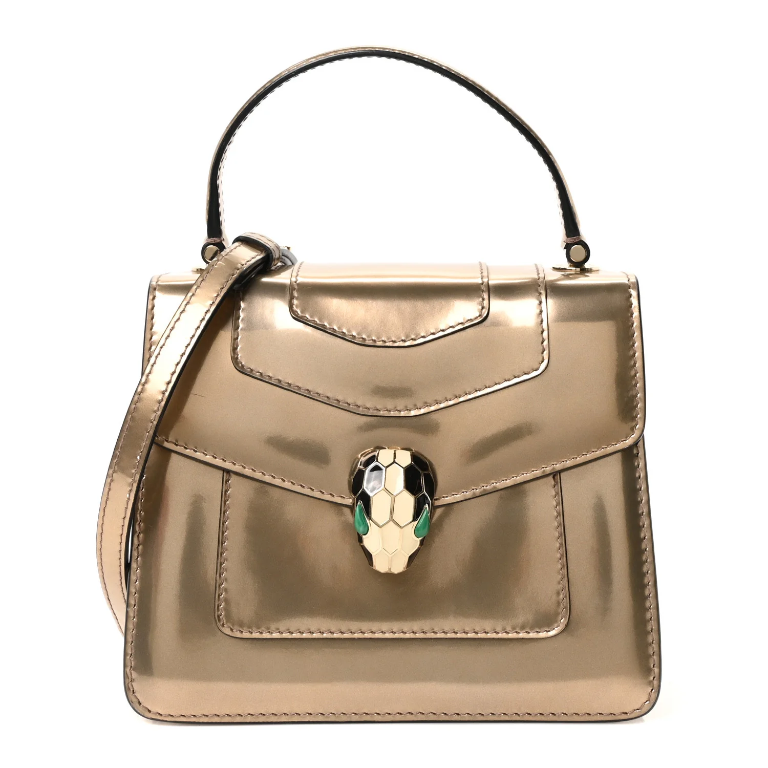 Metallic Calfskin Serpenti Forever Top Handle Gold