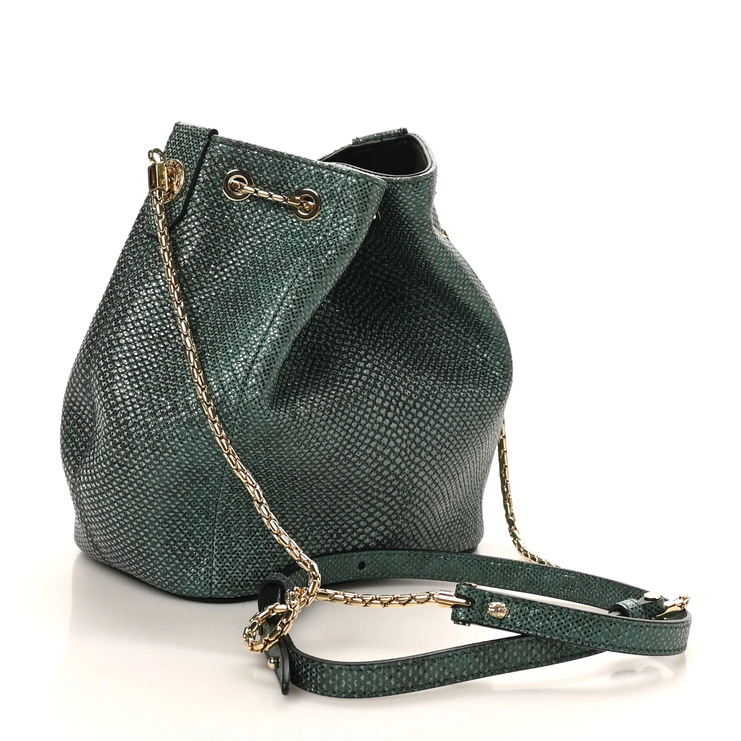Metallic Karung Serpenti Forever Bucket Bag Emerald Green - Image 4