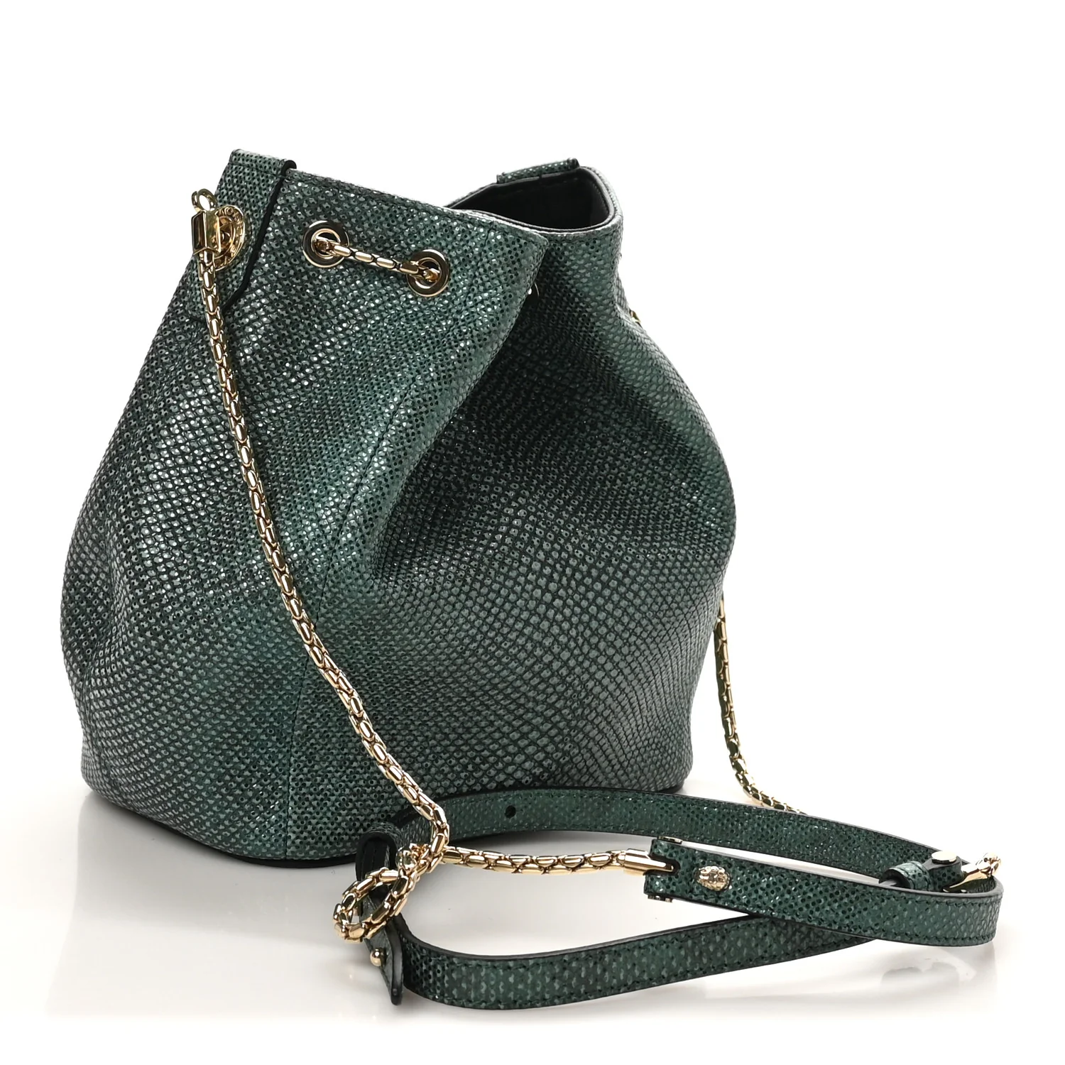 Metallic Karung Serpenti Forever Bucket Bag Emerald Green - Image 5