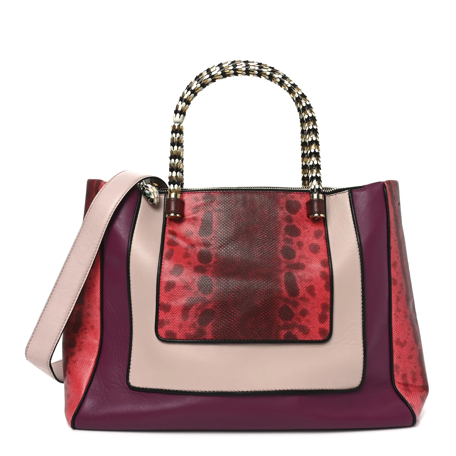 Nappa Karung Serpenti Top Handle Tote Pink Multicolor