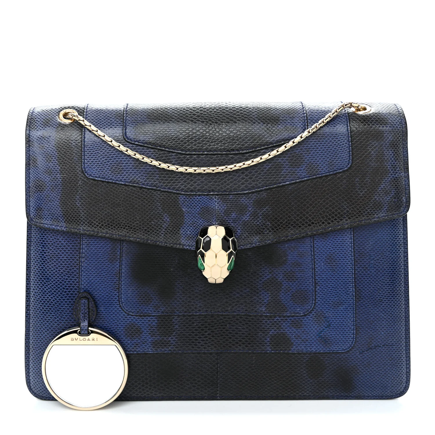 Shiny Karung Medium Serpenti Forever Crossbody Bag Dark Blue - Image 3