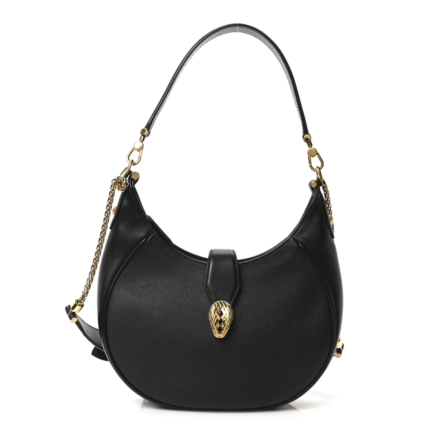Urban Grain Smooth Calfskin Serpenti Ellipse Shoulder Bag Black
