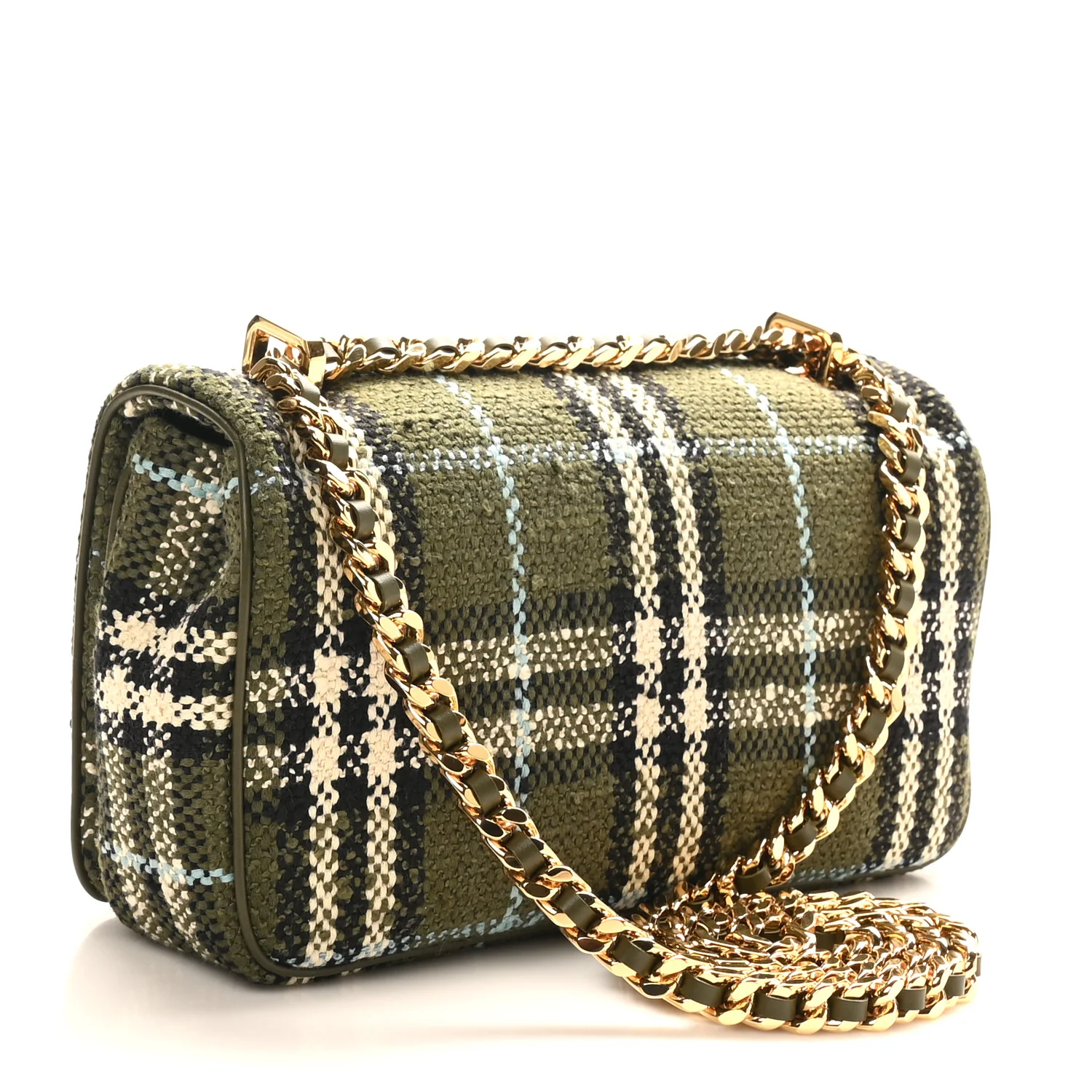 Calfskin Boucle Check Small Lola Chain Bag Olive Green - Image 3