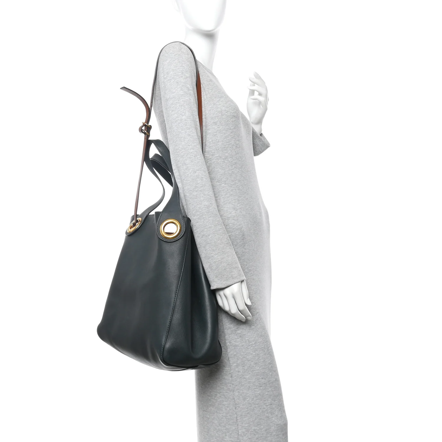 Calfskin Grommet Detail Tote Dark Emerald - Image 3