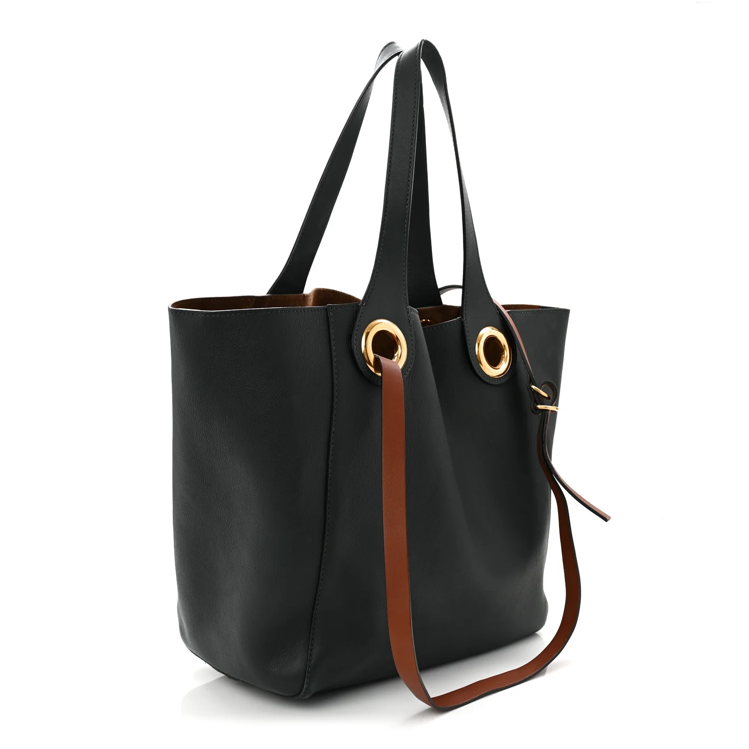 Calfskin Grommet Detail Tote Dark Emerald - Image 6