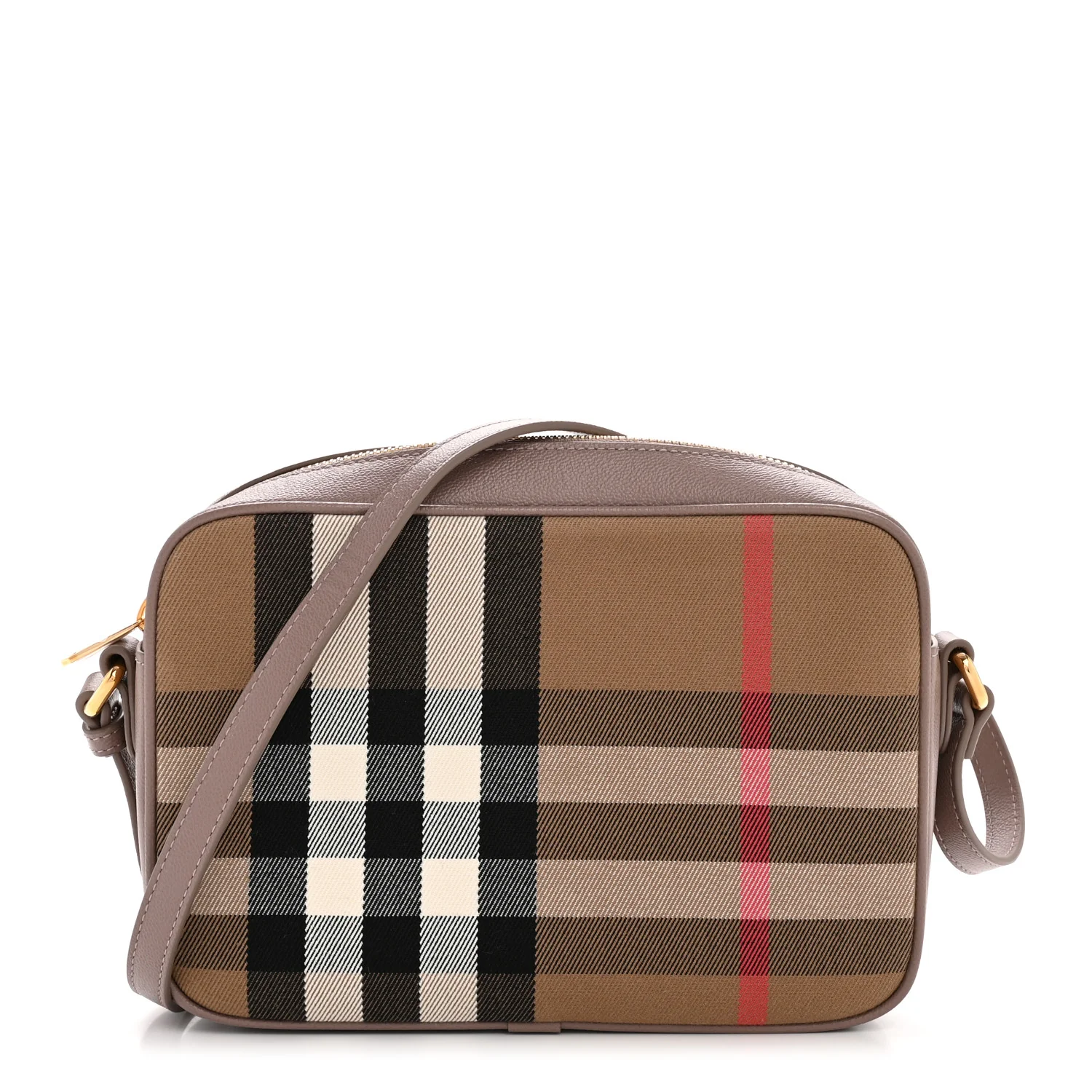 Calfskin House Check Large Camera Bag Grey Mink