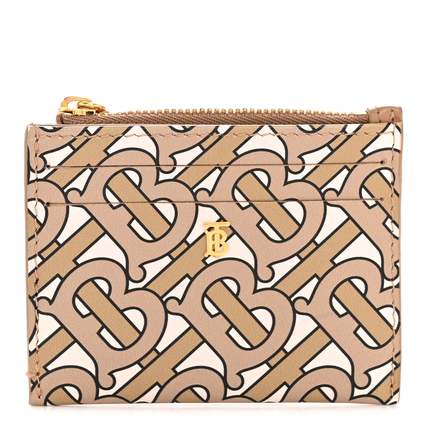 Calfskin Monogram Simone Coin Case Card Holder Beige