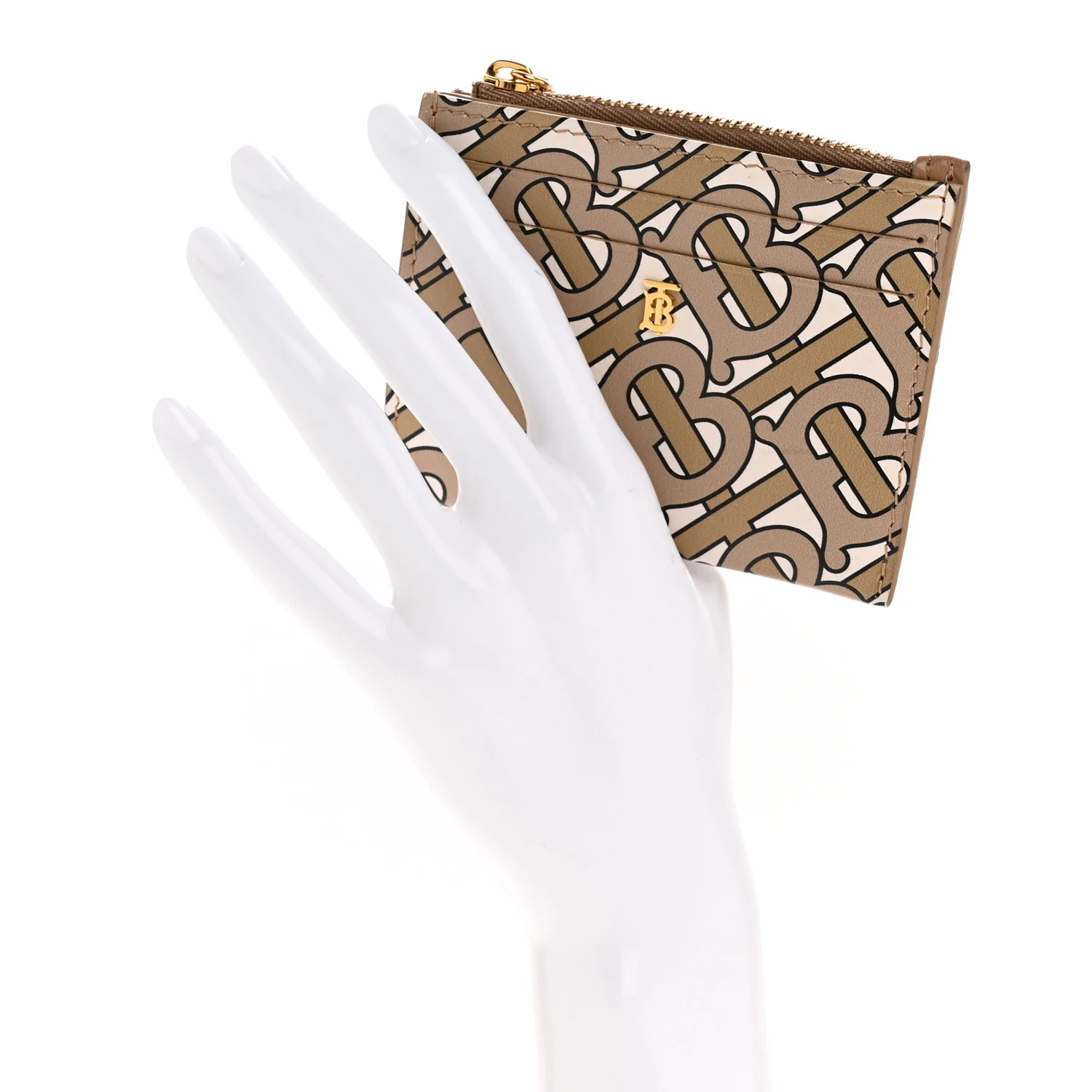Calfskin Monogram Simone Coin Case Card Holder Beige - Image 2