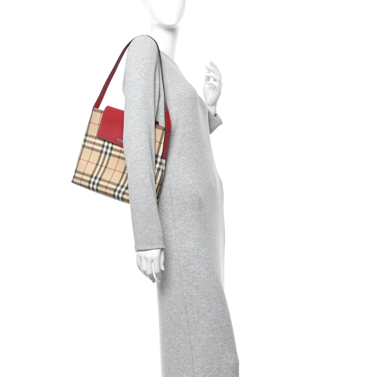Calfskin Nova Check Flap Shoulder Bag Red - Image 2