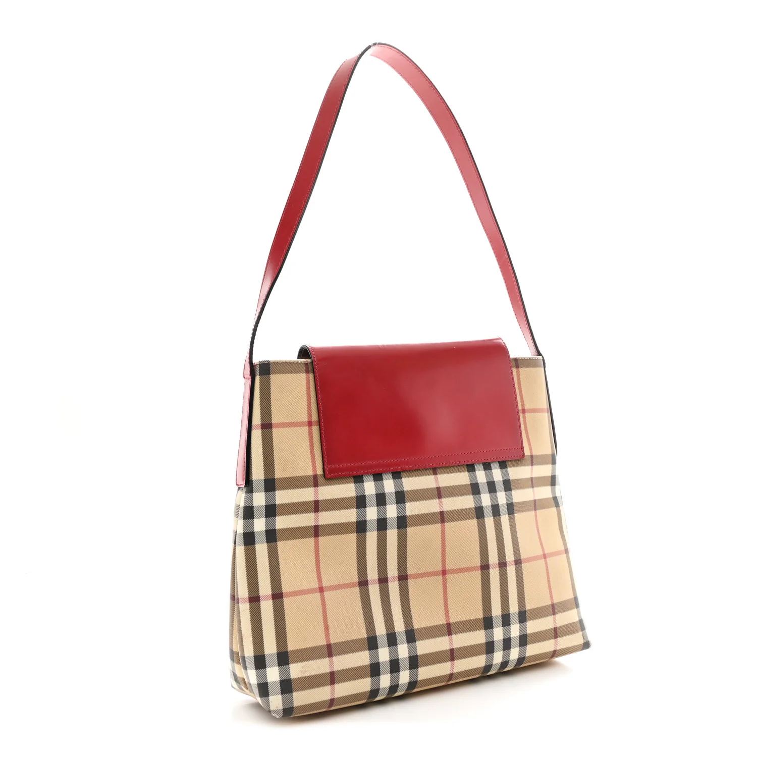 Calfskin Nova Check Flap Shoulder Bag Red - Image 3