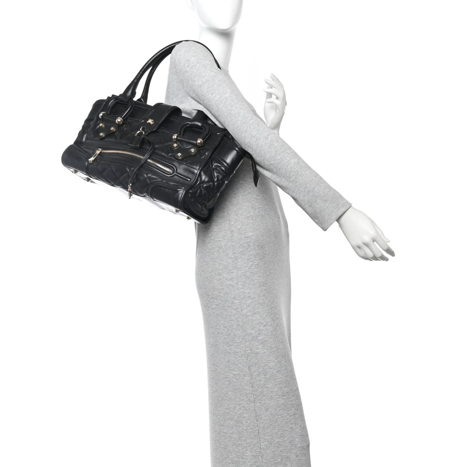 Calfskin Quilted Large Manor Tote Black - Image 2