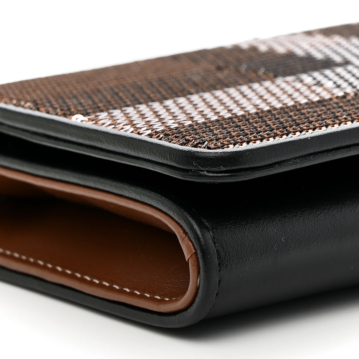 Calfskin Sequin Check Embellished TB Lola Chain Wallet Dark Birch - Image 8