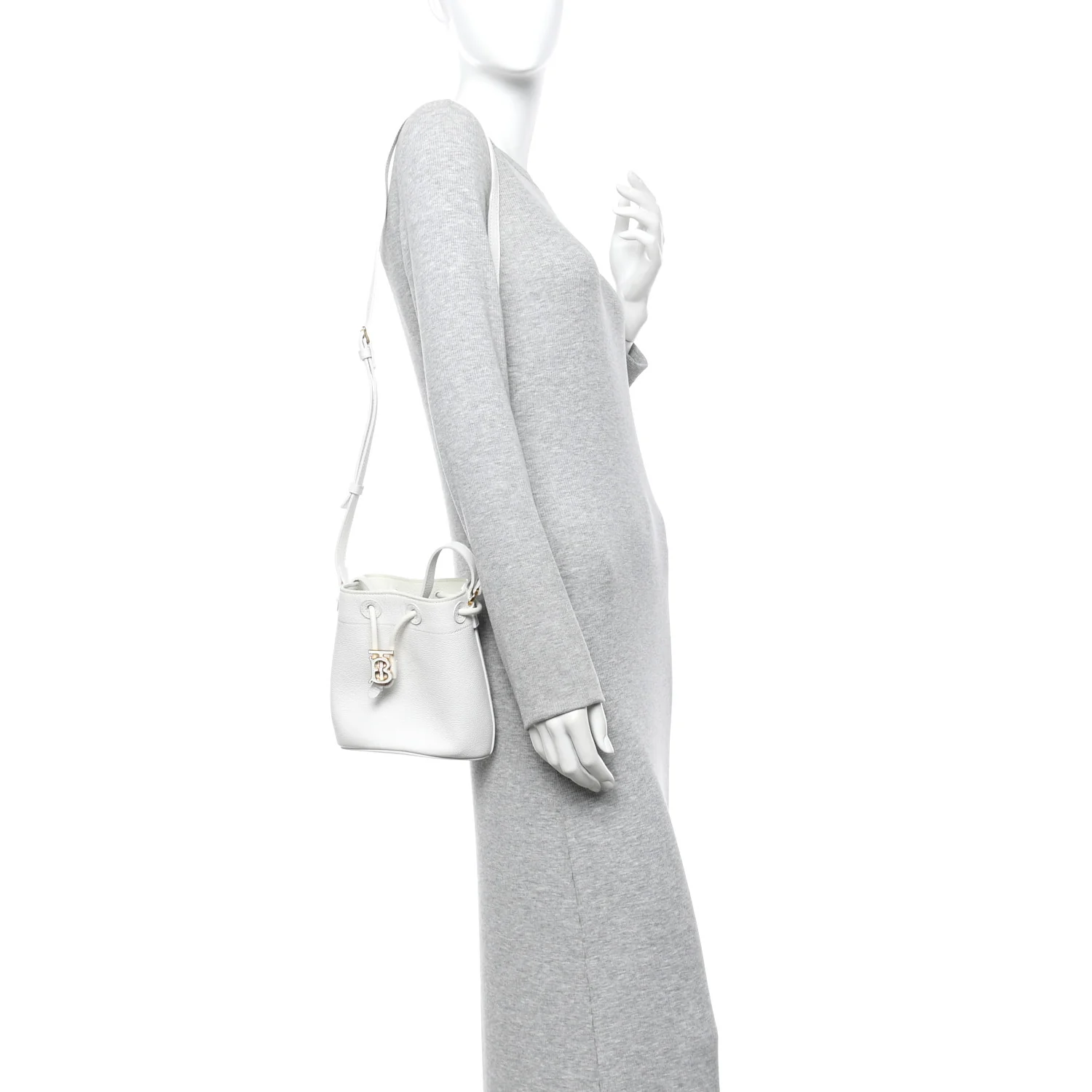Calfskin TB Mini Bucket Bag White - Image 2