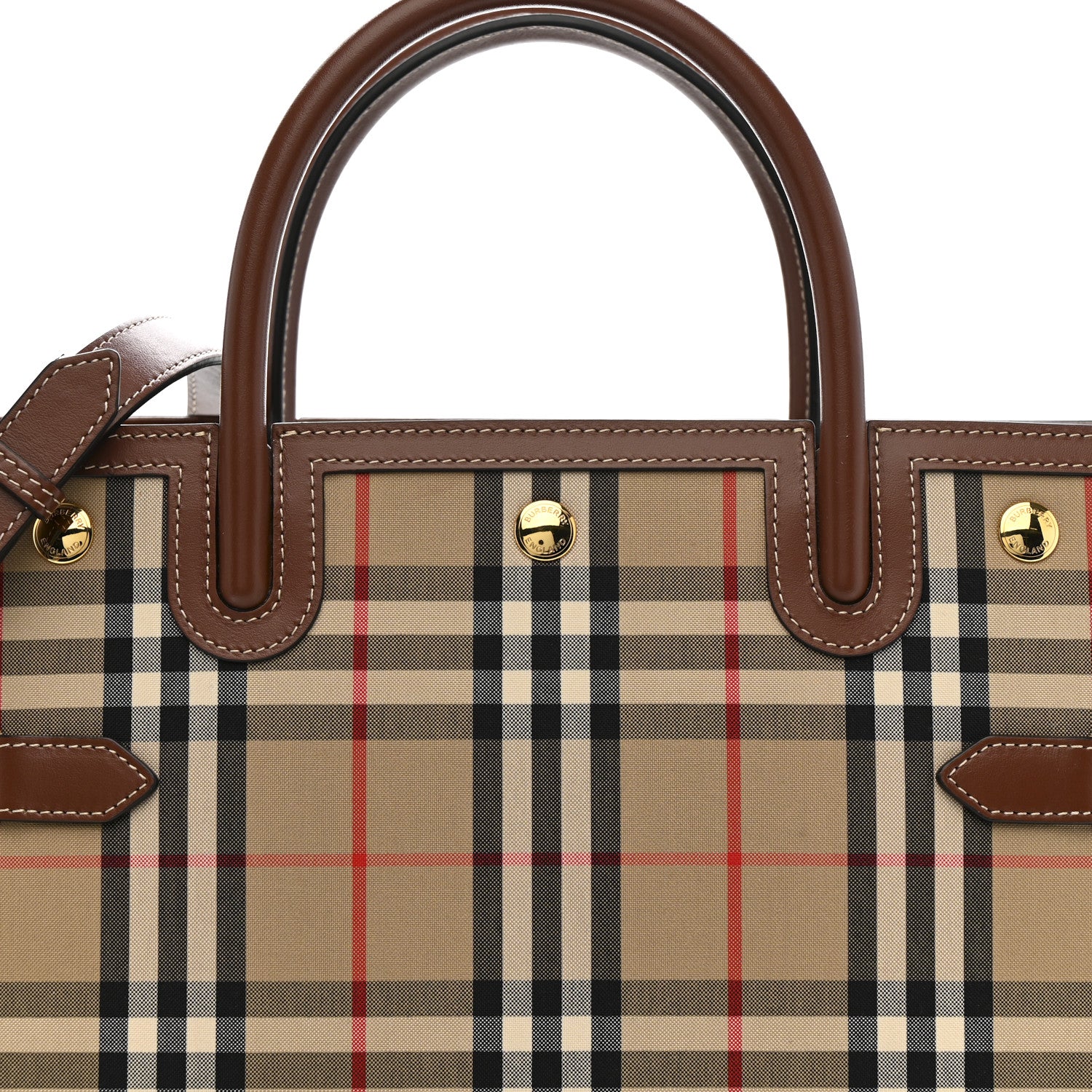 Calfskin Vintage Check Two Handle Title Bag  Archive Beige - Image 9