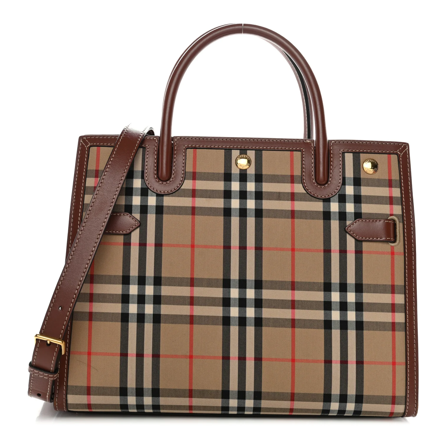 Calfskin Vintage Check Two Handle Title Bag Archive Beige