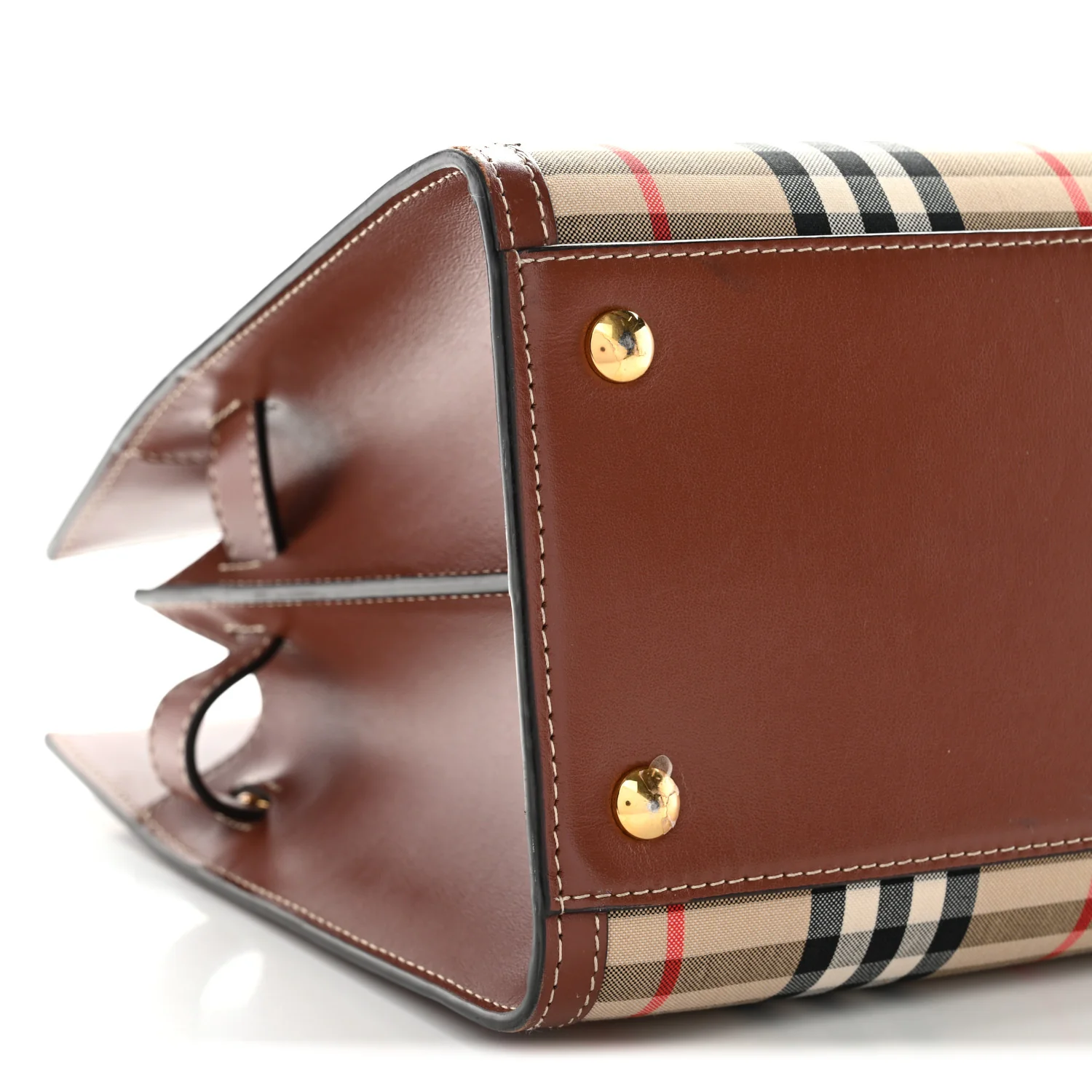 Calfskin Vintage Check Two Handle Title Bag Archive Beige - Image 8