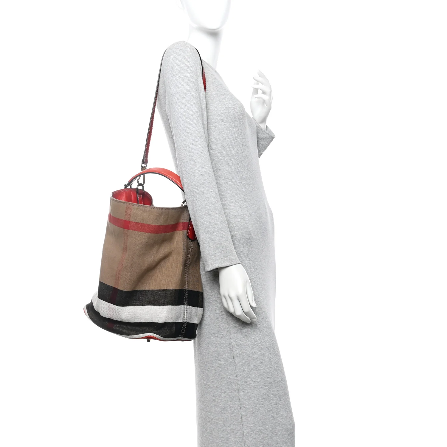 Canvas Mega Check Medium Susanna Hobo Cadmium Red - Image 2