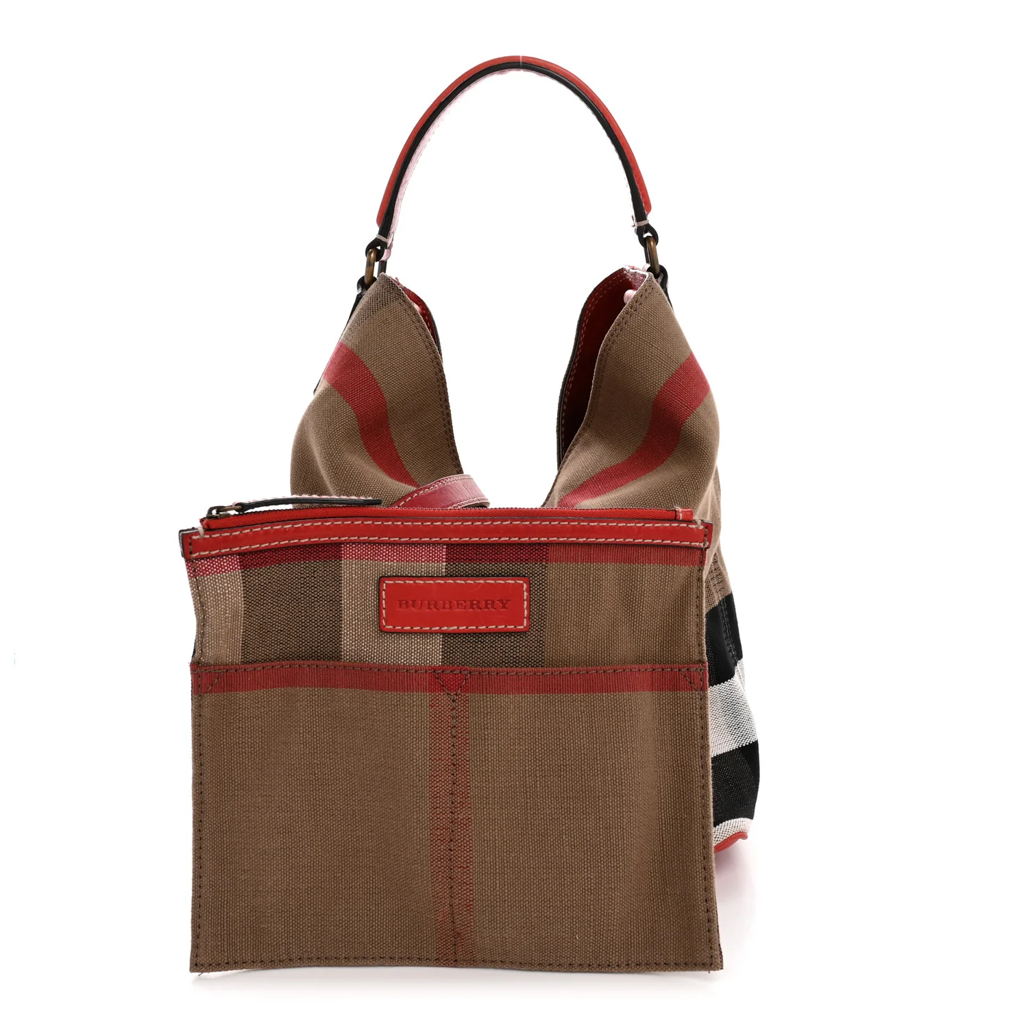 Canvas Mega Check Medium Susanna Hobo Cadmium Red - Image 3