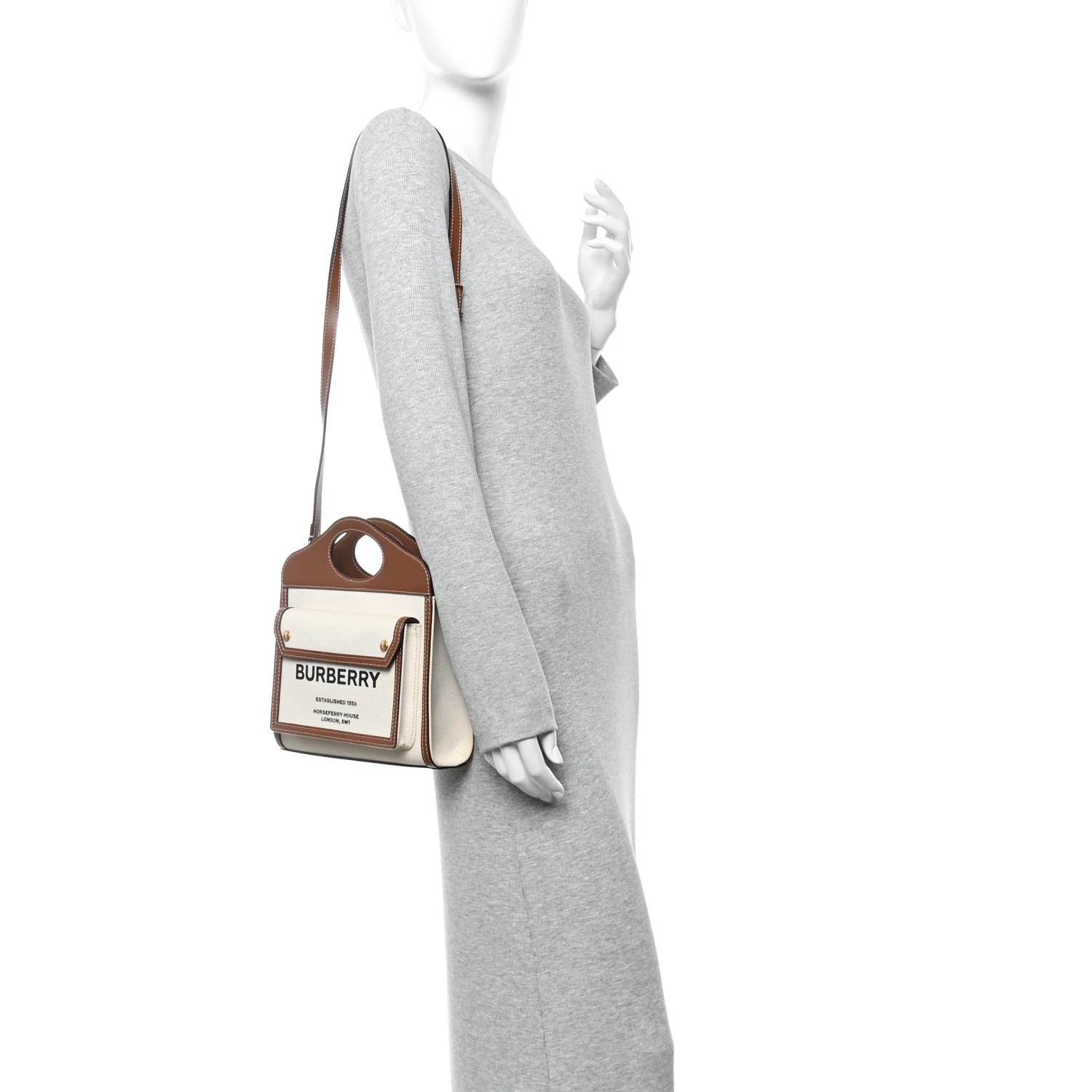 Canvas Smooth Calfskin Two Tone Mini Pocket Bag Natural Malt Brown - Image 2
