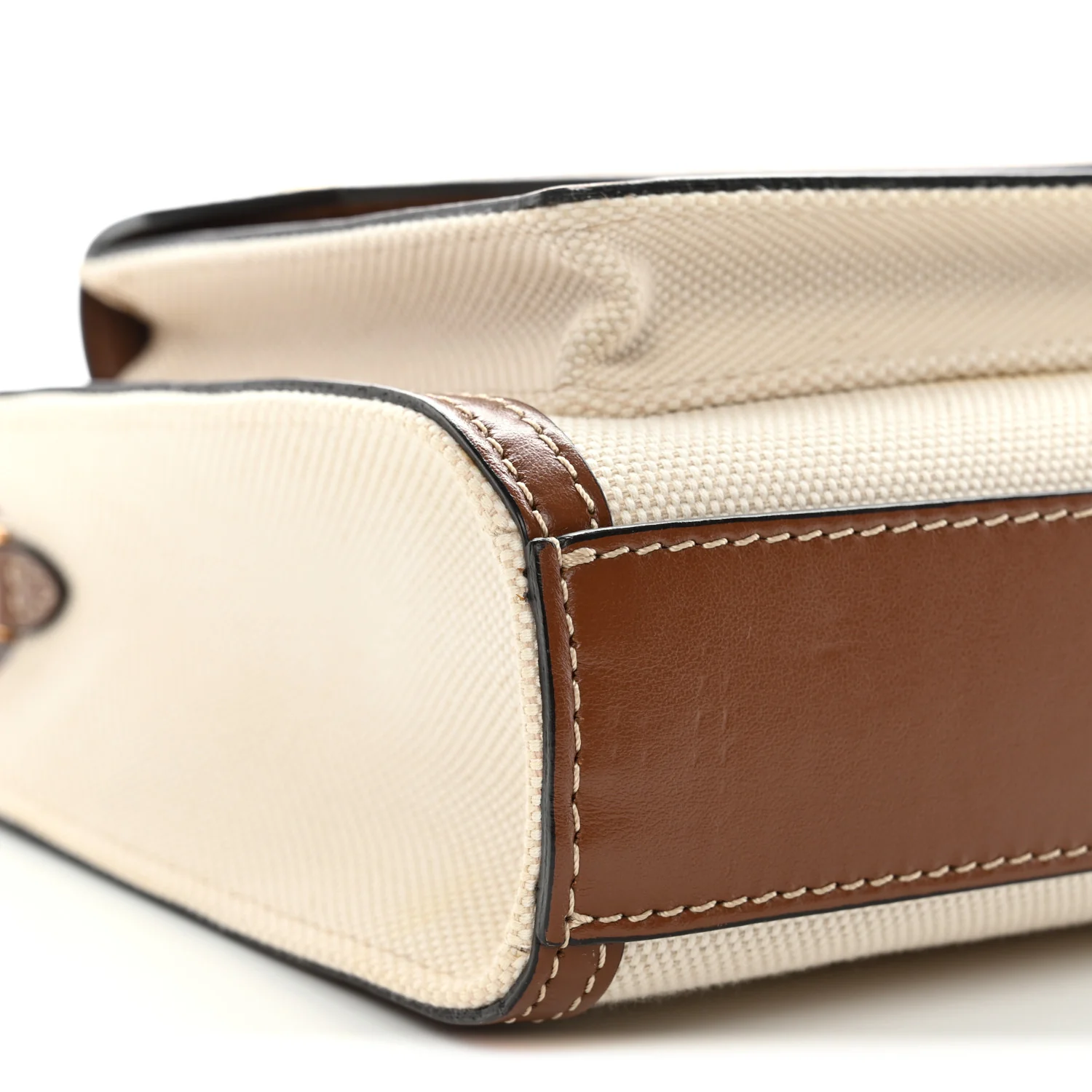 Canvas Smooth Calfskin Two Tone Mini Pocket Bag Natural Malt Brown - Image 8