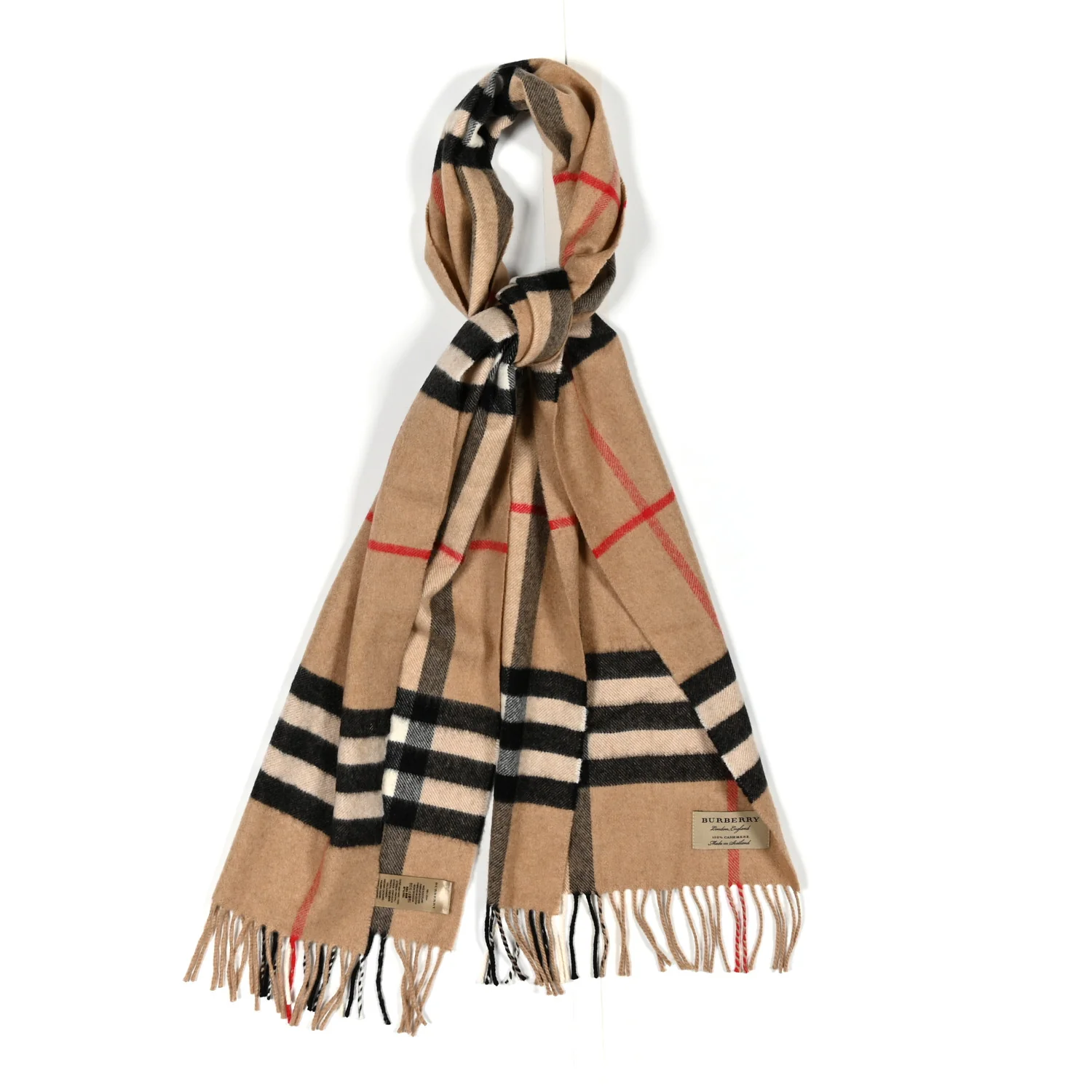 Cashmere Classic Check Fringe Scarf Camel
