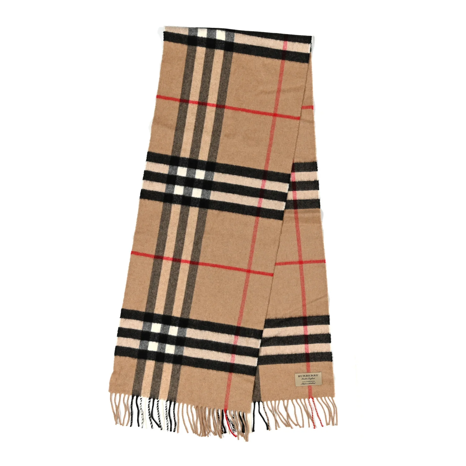 Cashmere Classic Check Fringe Scarf Camel - Image 3