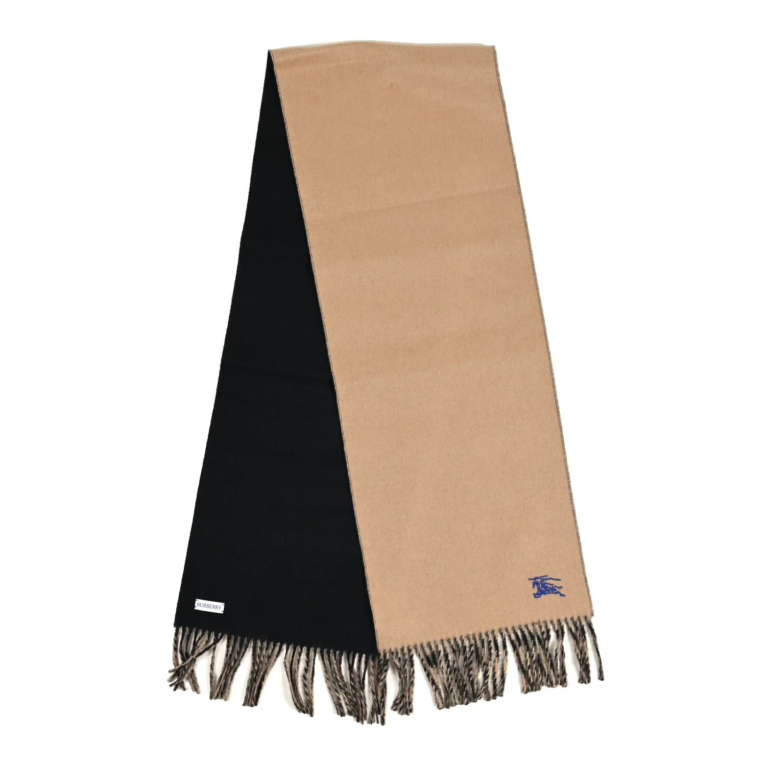 Cashmere Embroidered Knight Solid Scarf Camel Black - Image 2