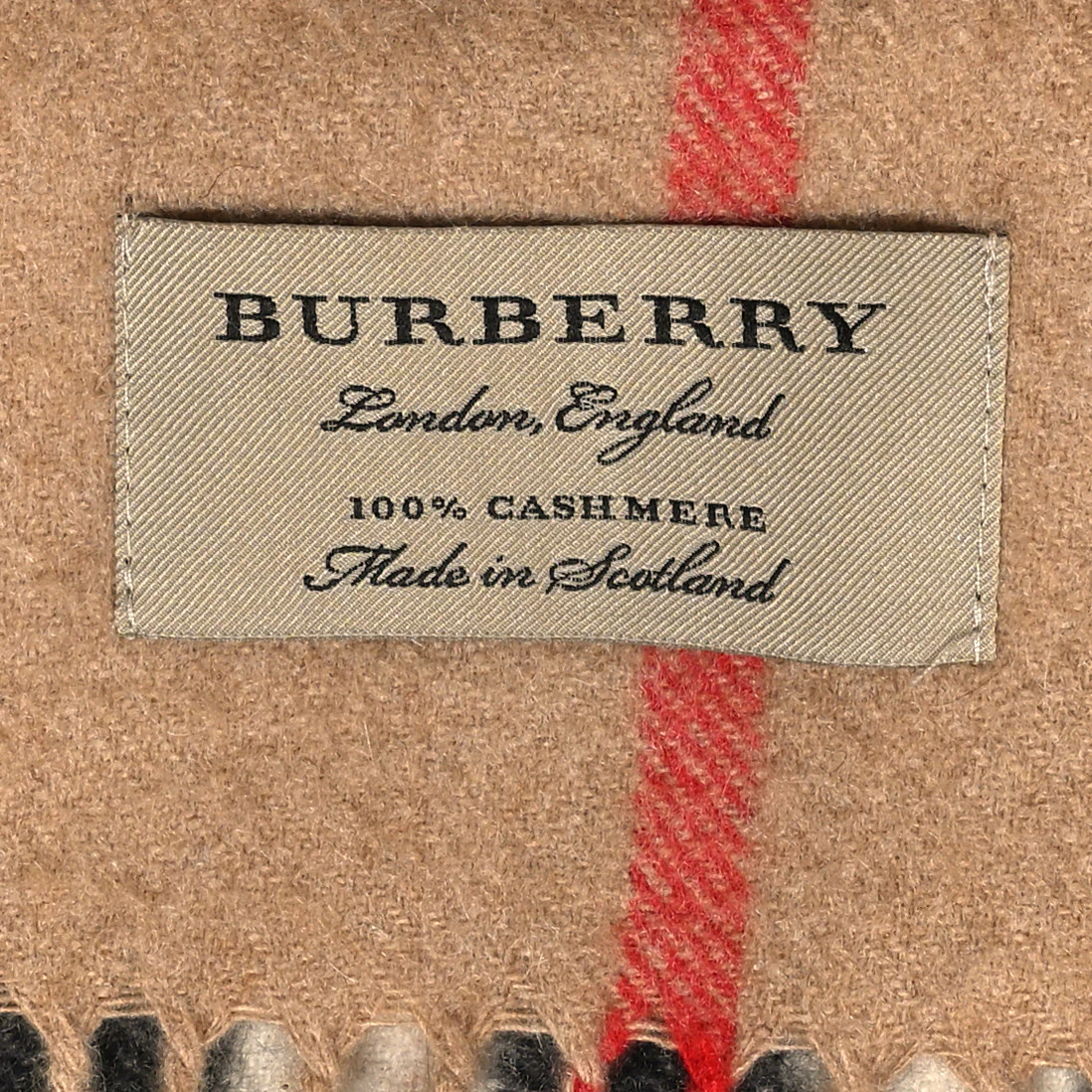 Cashmere Giant Check Fringe Scarf Camel - Image 3