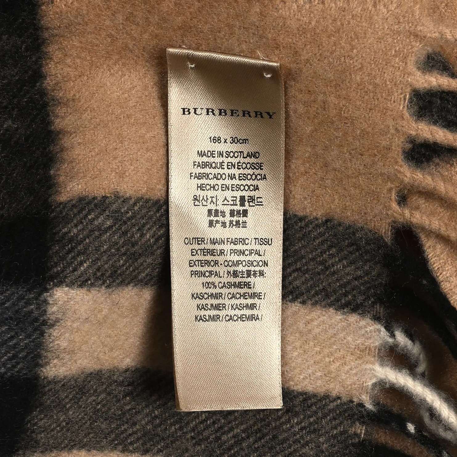 Cashmere Giant Check Fringe Scarf Camel - Image 4