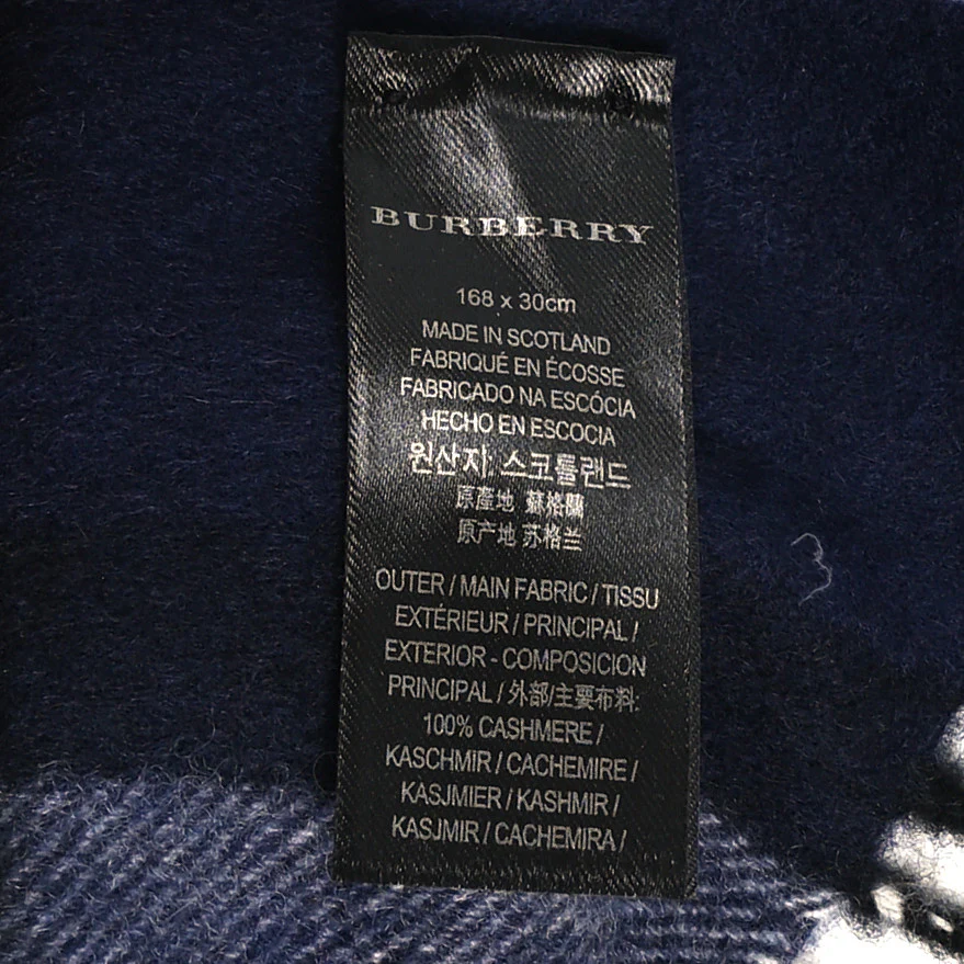 Cashmere Peony Flower Embroidered Classic Check Fringe Scarf Dark Grey Blue - Image 4