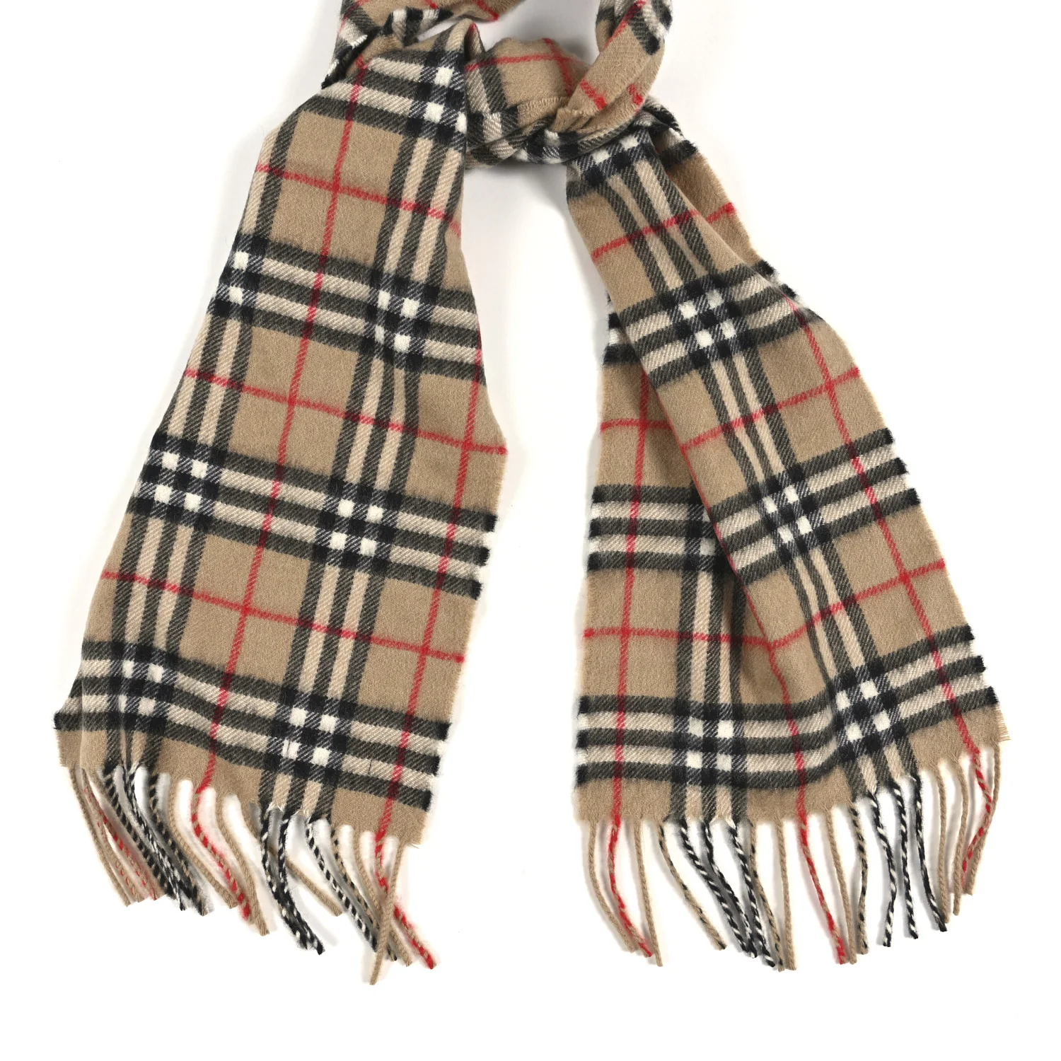 Cashmere Vintage Check Fringe Scarf Archive Beige - Image 3