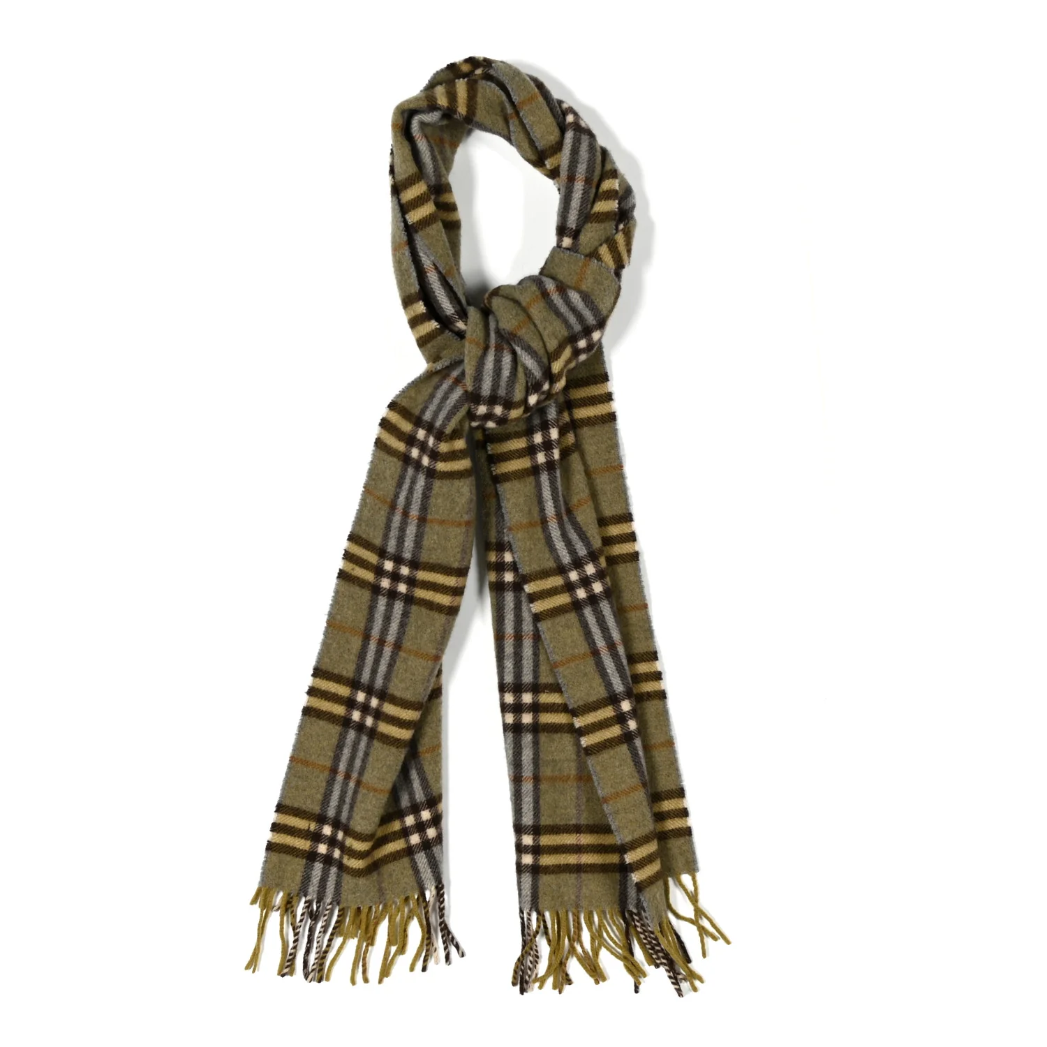Cashmere Vintage Check Fringe Scarf Green - Image 2