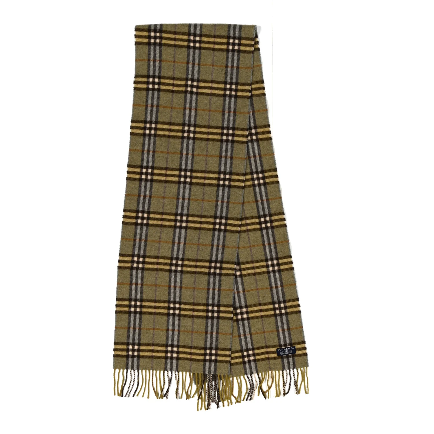 Cashmere Vintage Check Fringe Scarf Green - Image 3