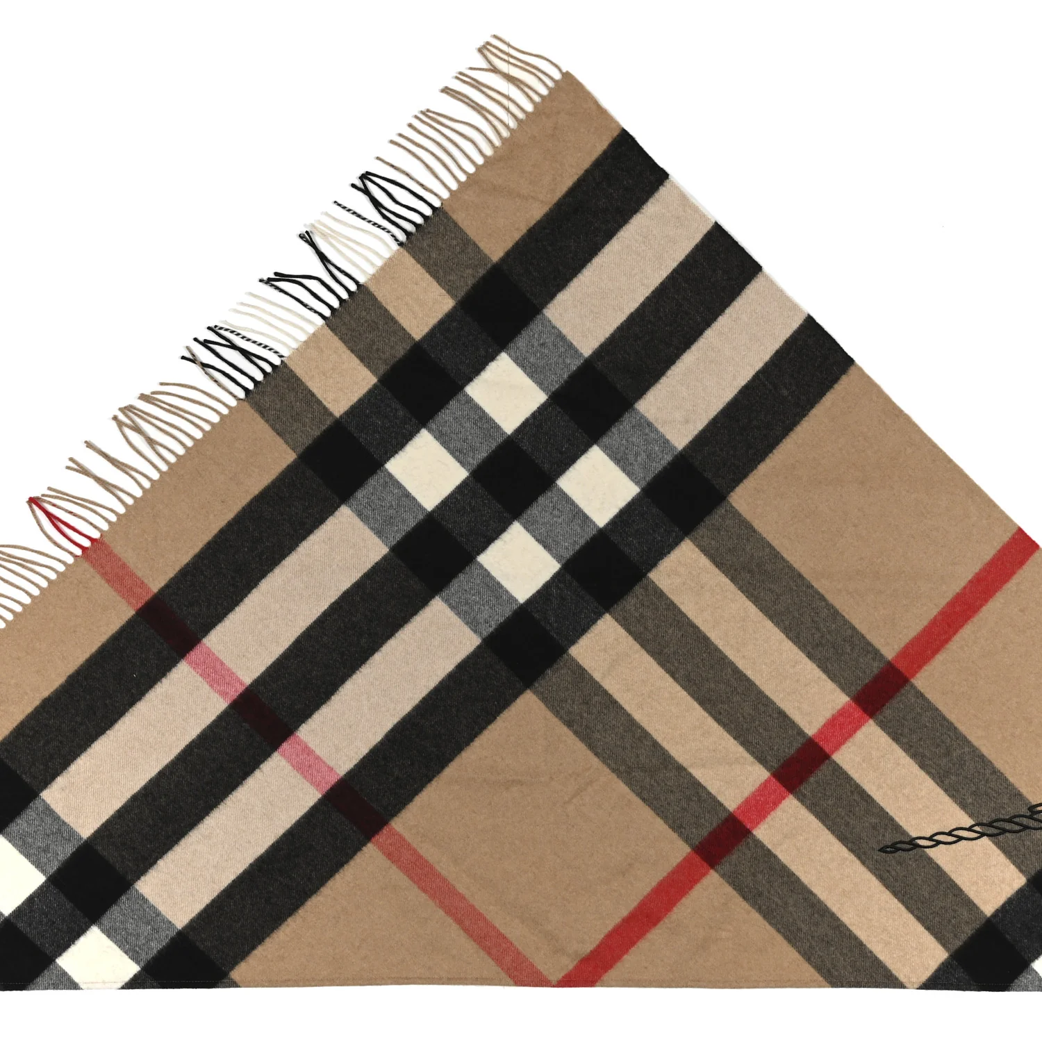 Cashmere Wool Giant Check Embroidered Cape Scarf Camel - Image 2