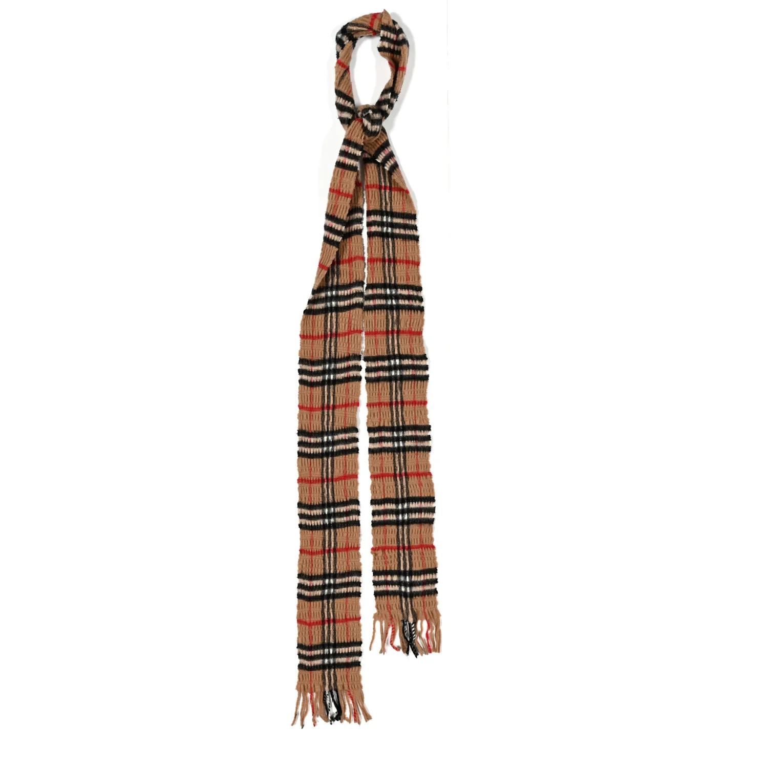 Cashmere Wool Vintage Check Scarf Fringe Beige - Image 2