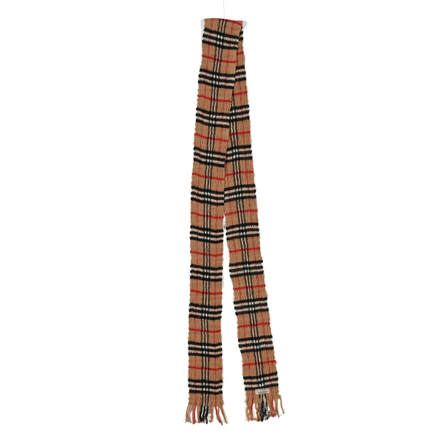 Cashmere Wool Vintage Check Scarf Fringe Beige - Image 4