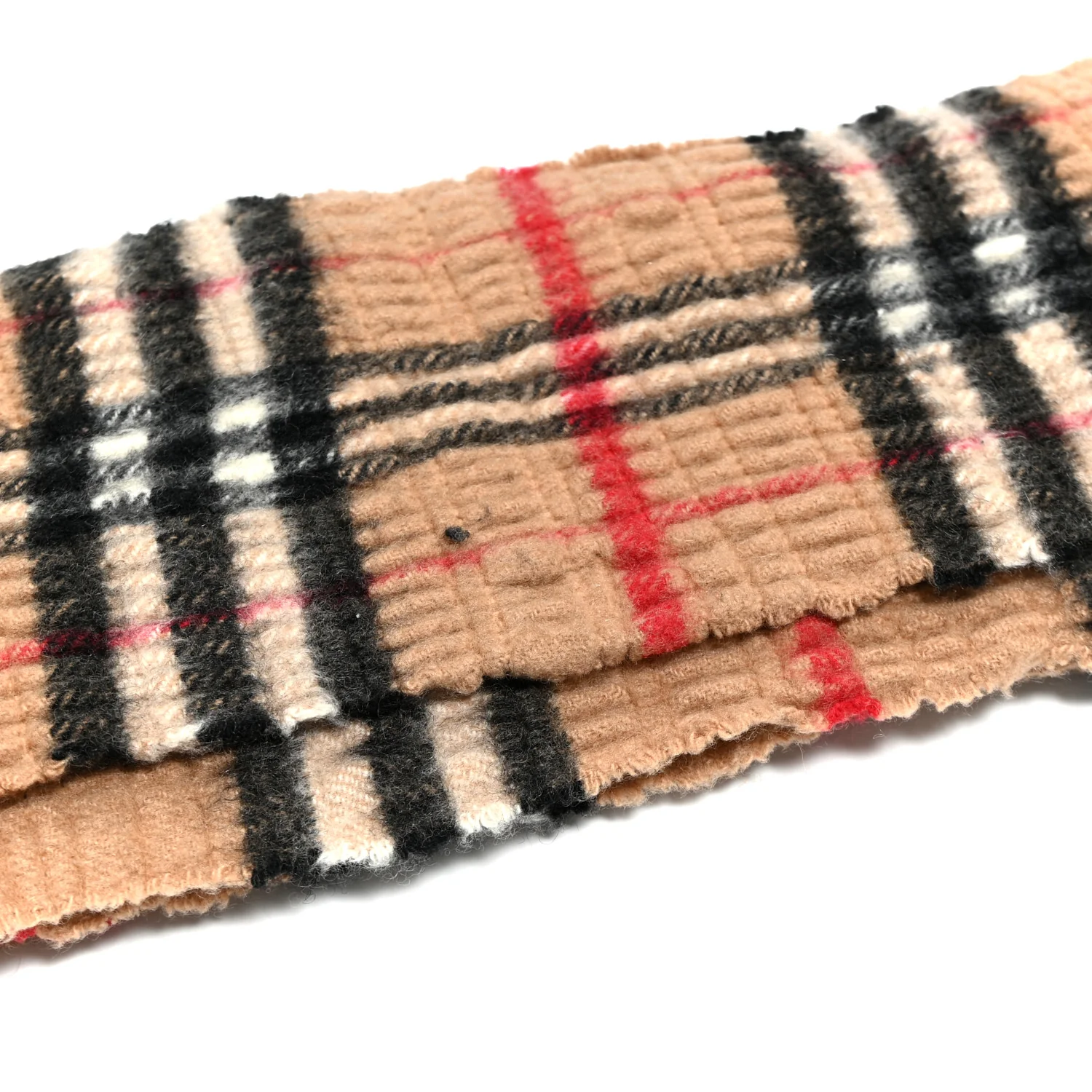 Cashmere Wool Vintage Check Scarf Fringe Beige - Image 8